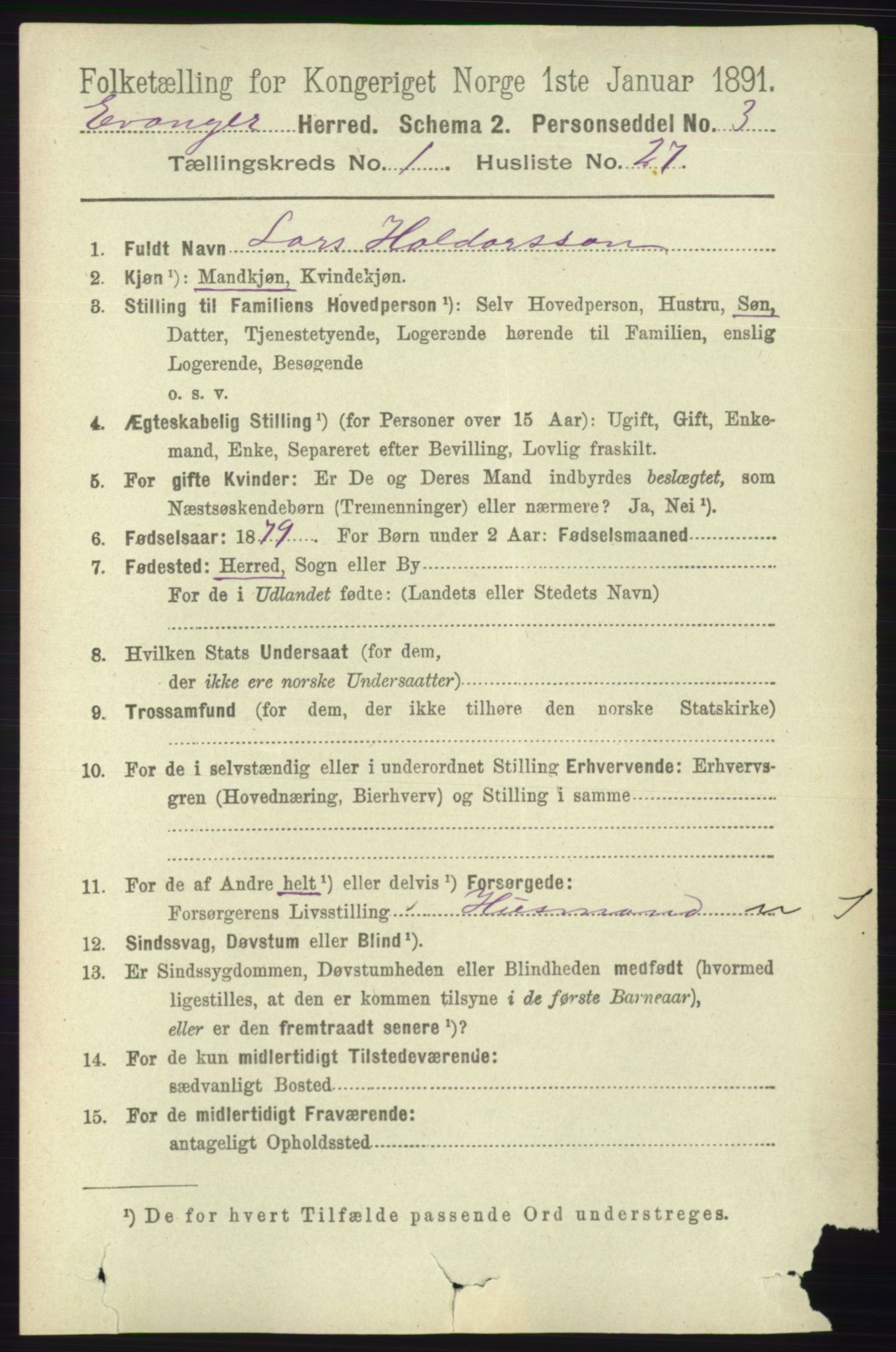 RA, 1891 census for 1237 Evanger, 1891, p. 251