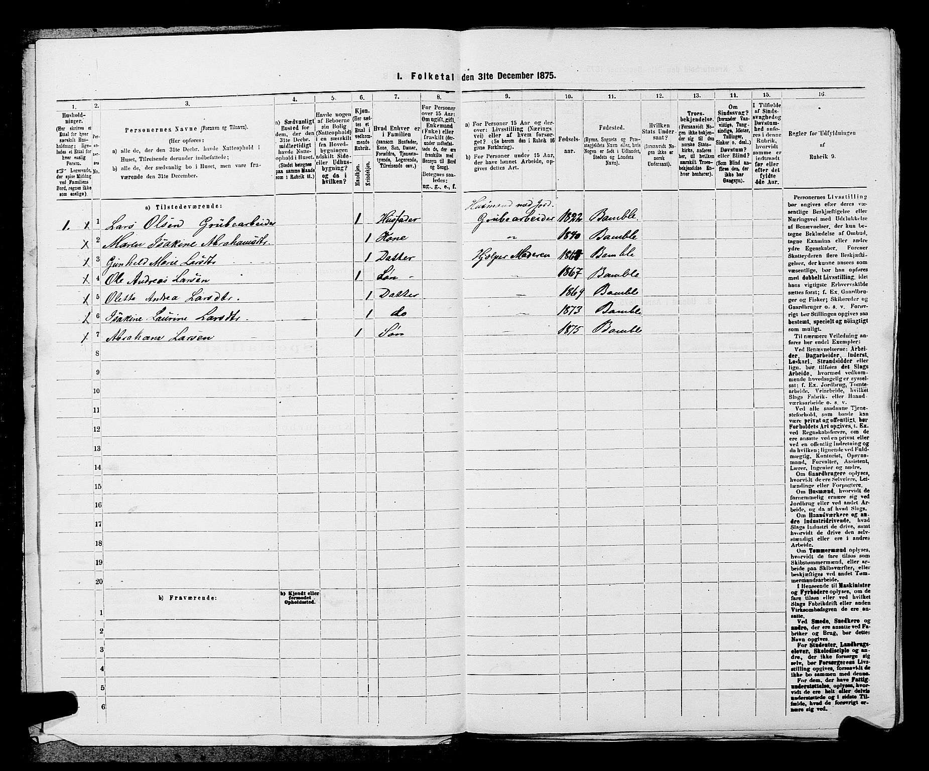 SAKO, 1875 census for 0814L Bamble/Bamble, 1875, p. 864