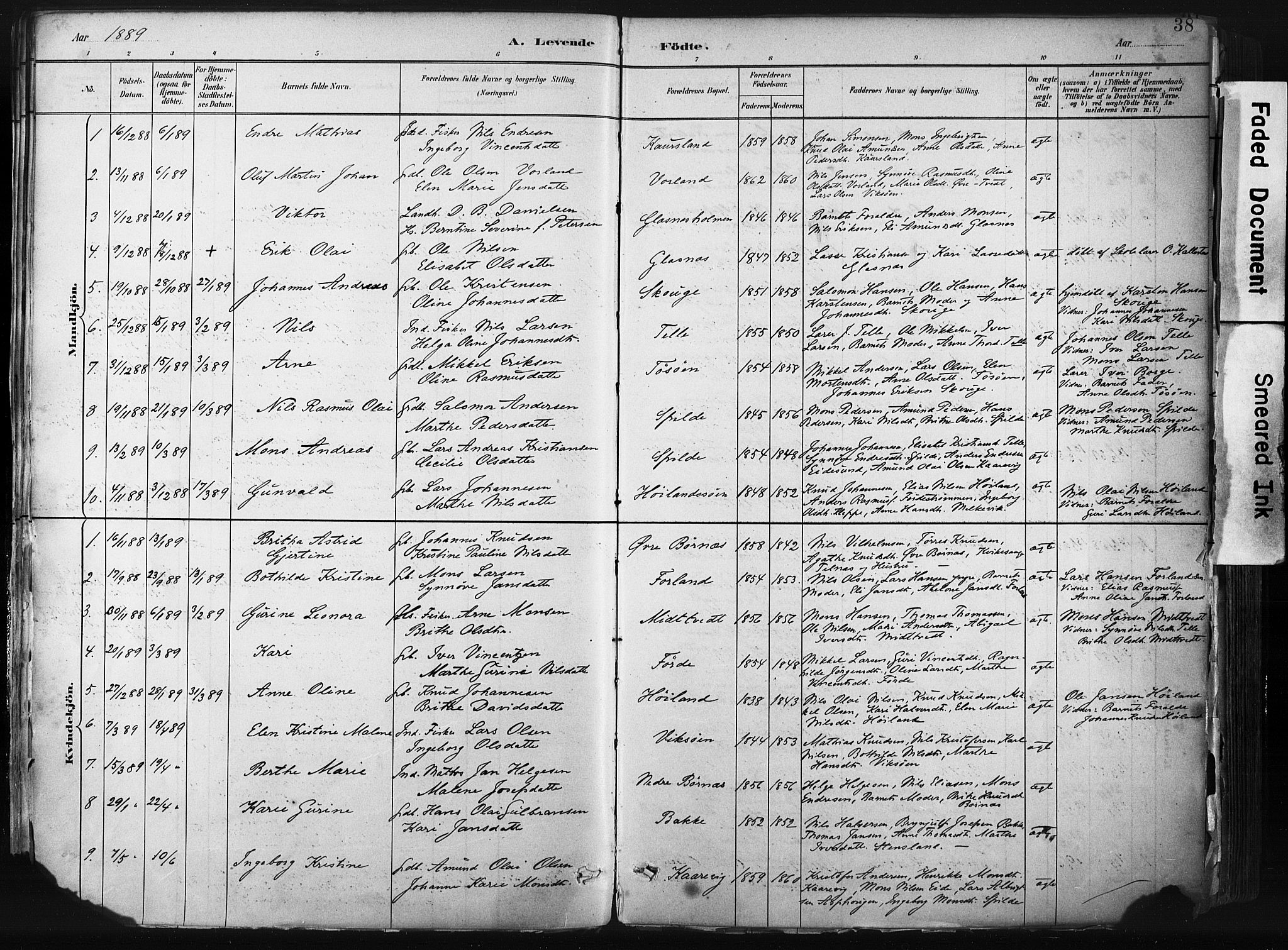 Sund sokneprestembete, SAB/A-99930: Parish register (official) no. B 1, 1882-1907, p. 38