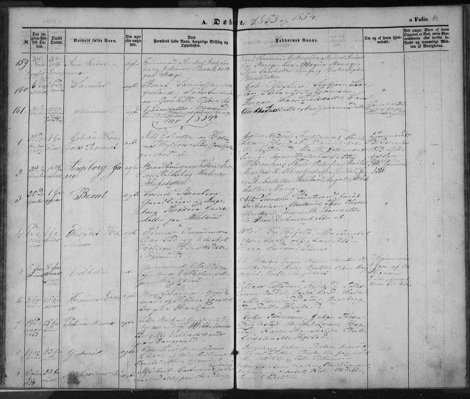 Eigersund sokneprestkontor, SAST/A-101807/S08/L0012: Parish register (official) no. A 12.1, 1850-1865, p. 42