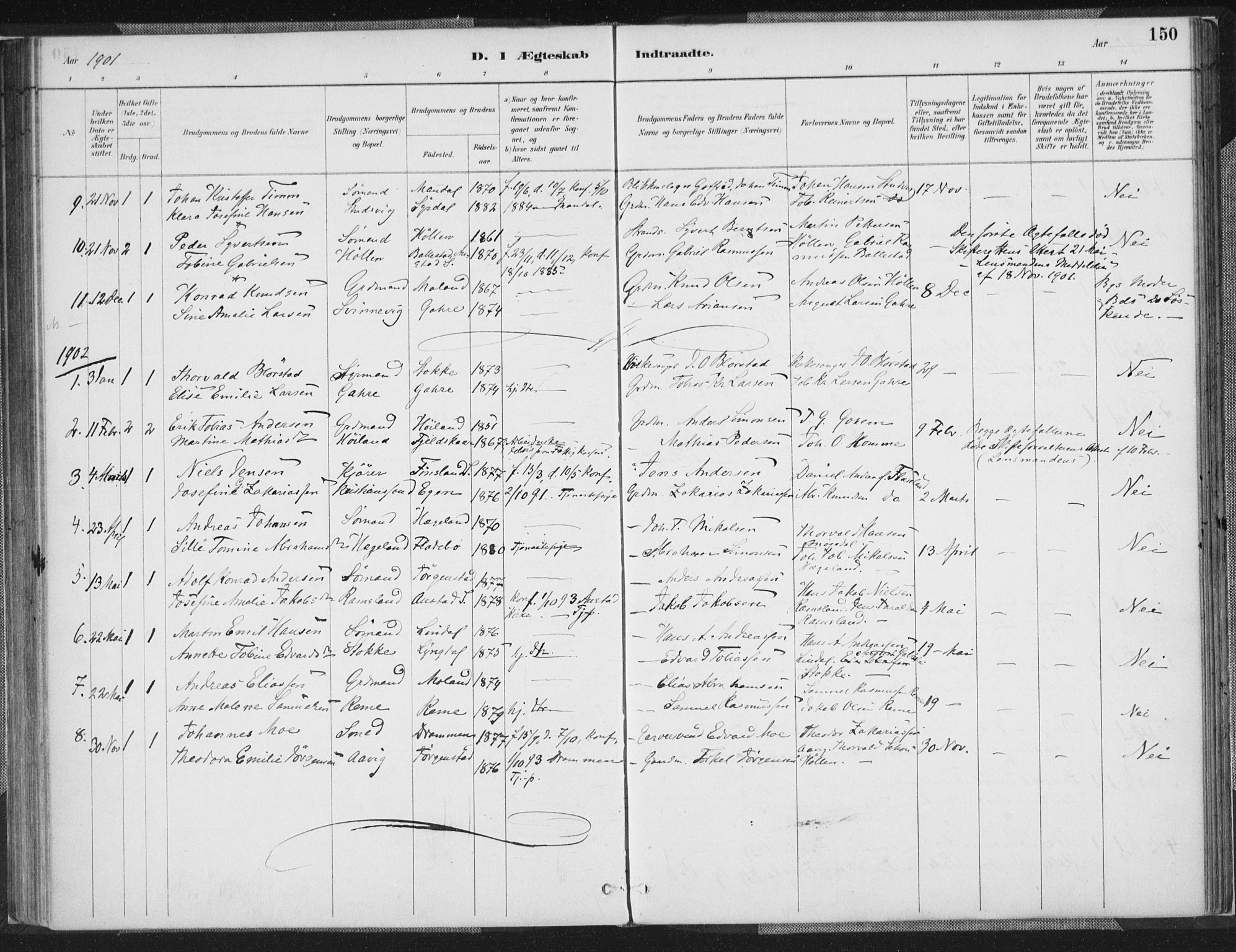 Sør-Audnedal sokneprestkontor, SAK/1111-0039/F/Fa/Faa/L0004: Parish register (official) no. A 4, 1884-1909, p. 150