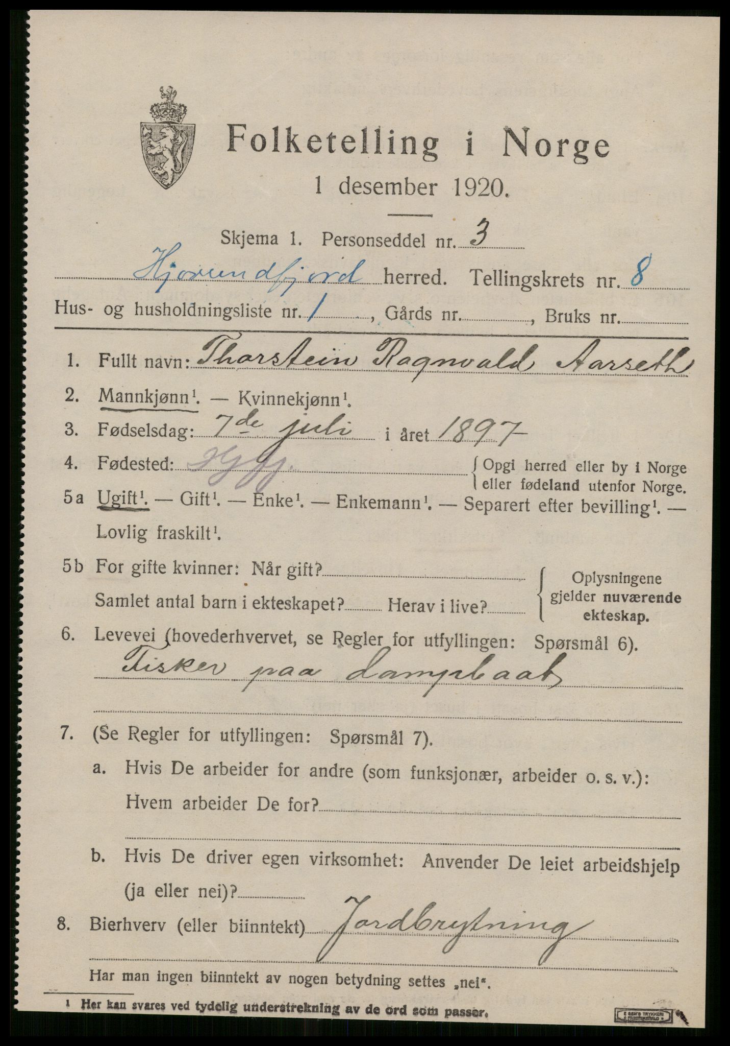 SAT, 1920 census for Hjørundfjord, 1920, p. 2829