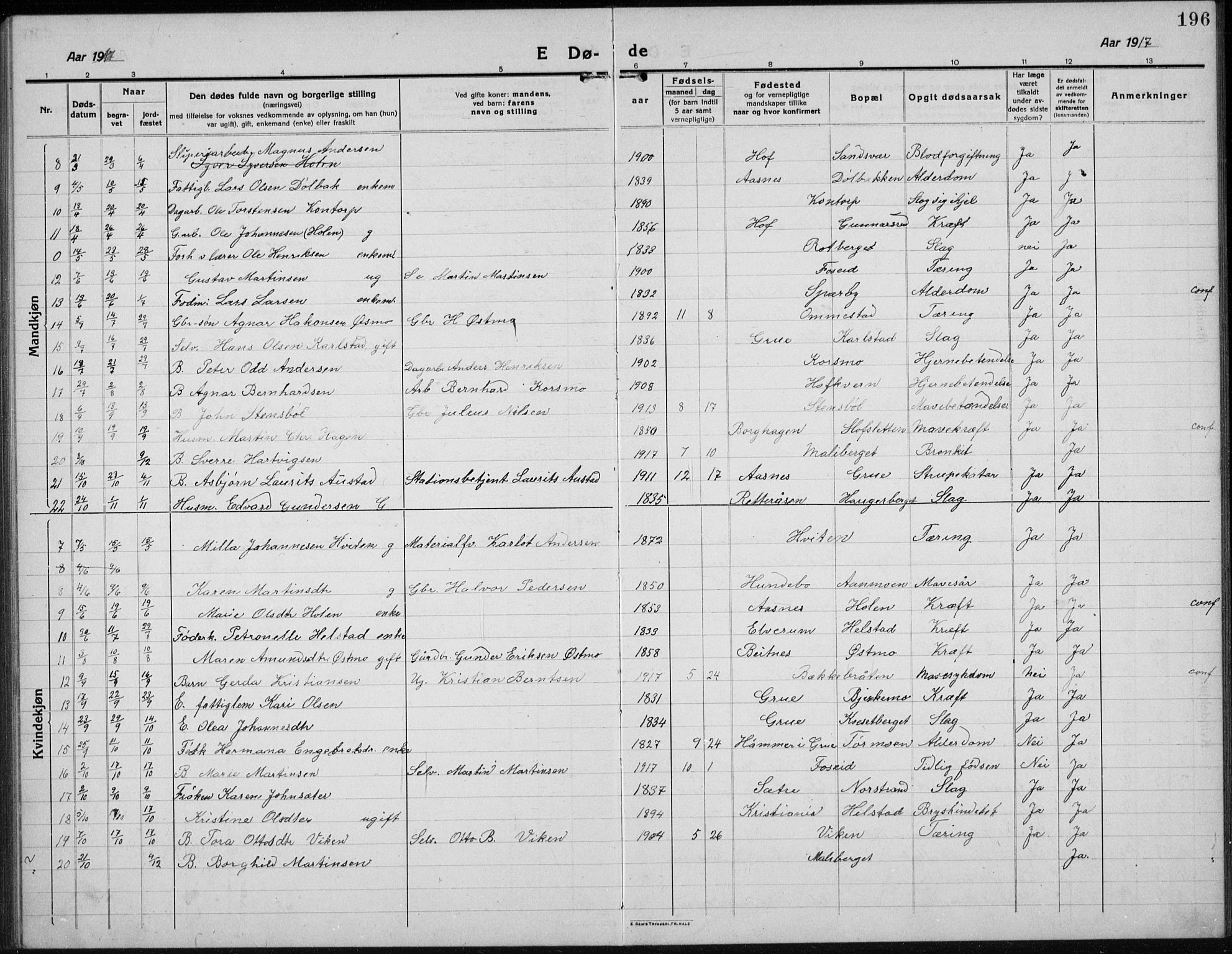 Hof prestekontor, AV/SAH-PREST-038/H/Ha/Hab/L0002: Parish register (copy) no. 2, 1915-1934, p. 196