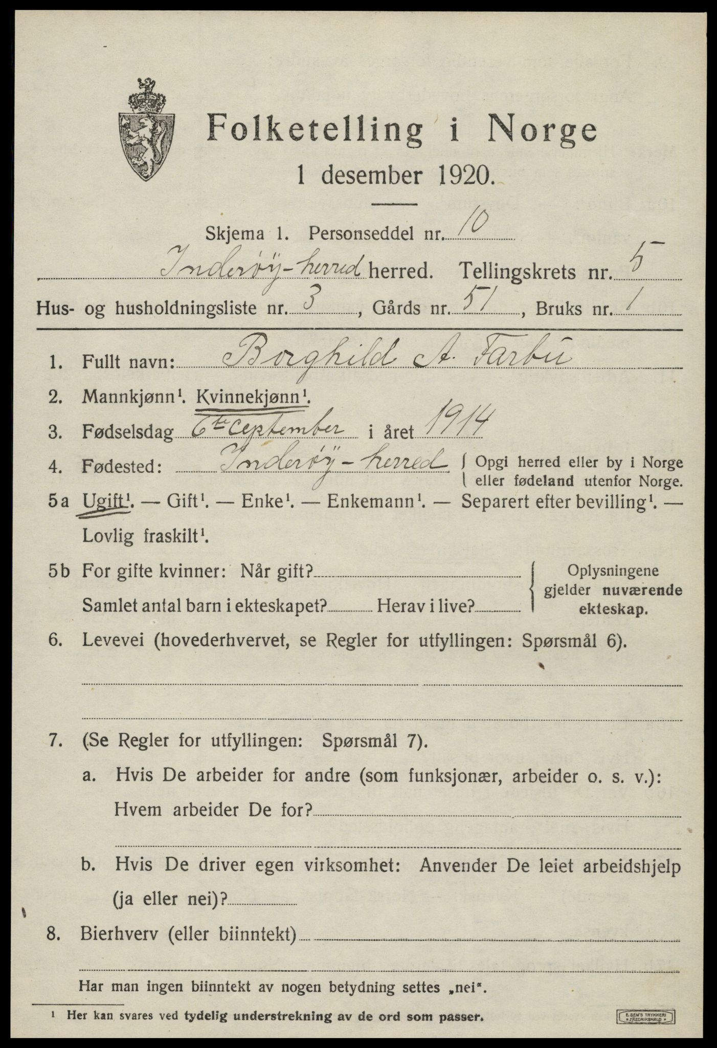 SAT, 1920 census for Inderøy, 1920, p. 4235