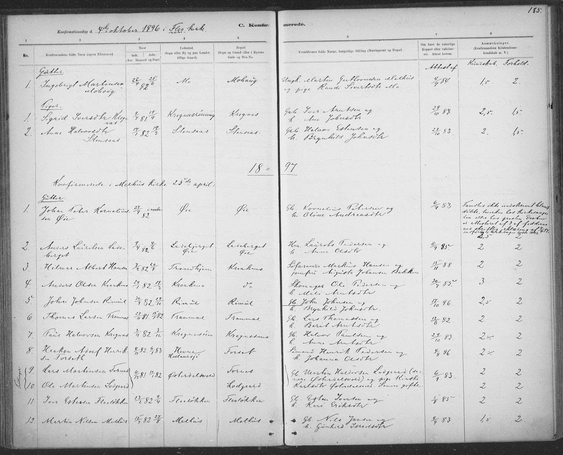 Ministerialprotokoller, klokkerbøker og fødselsregistre - Sør-Trøndelag, SAT/A-1456/691/L1085: Parish register (official) no. 691A17, 1887-1908, p. 185