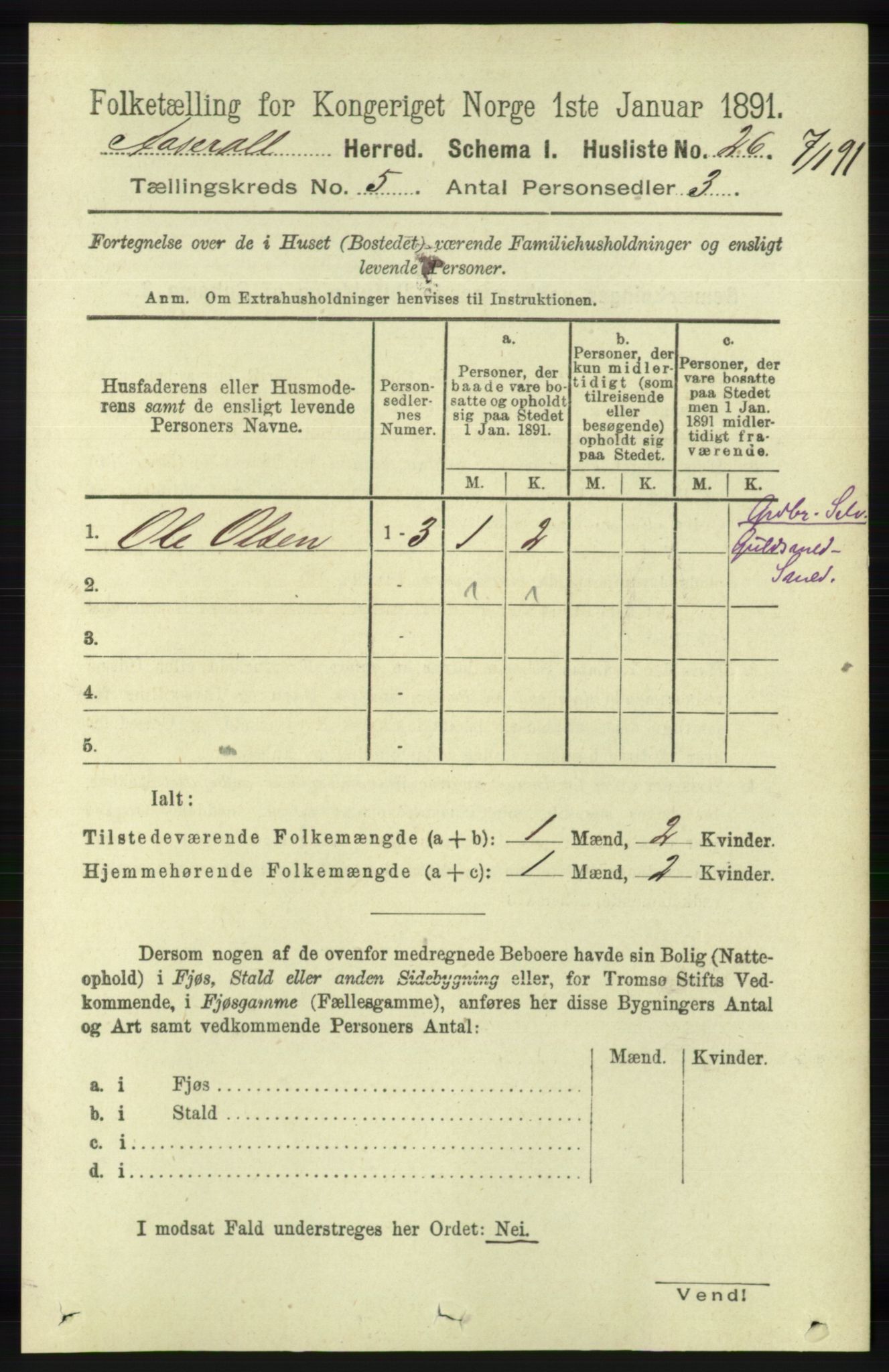 RA, 1891 census for 1026 Åseral, 1891, p. 1441