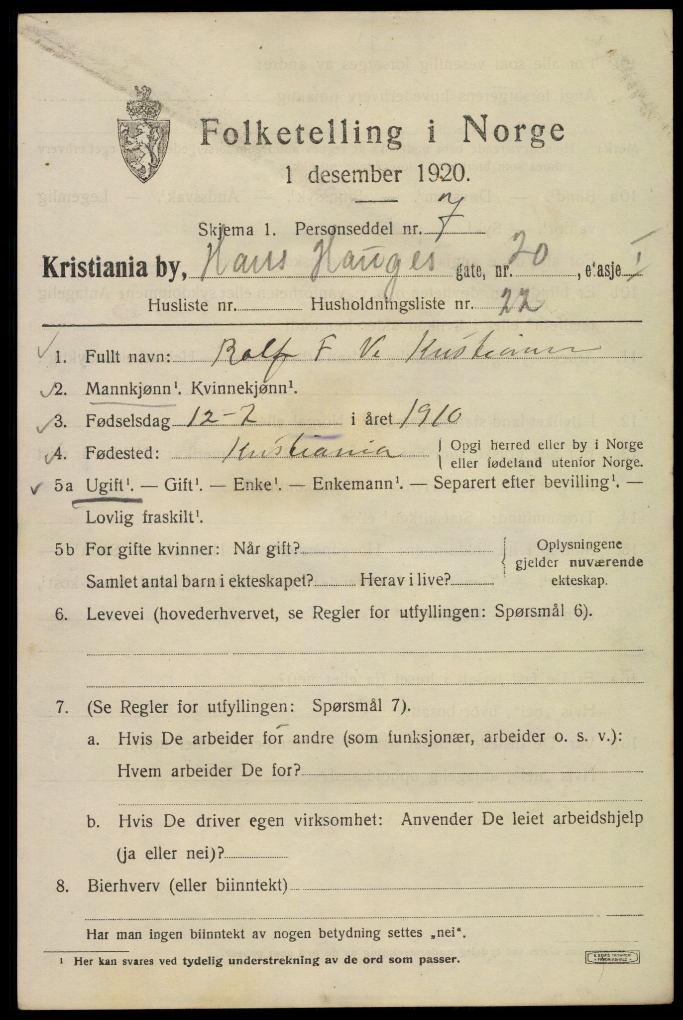 SAO, 1920 census for Kristiania, 1920, p. 269891