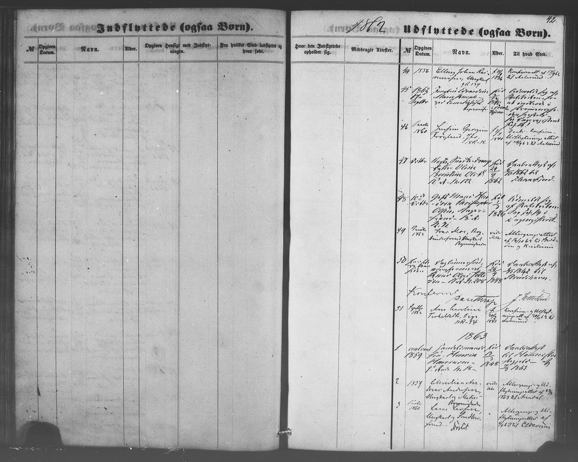 Domkirken sokneprestembete, SAB/A-74801/H/Haa/L0048: Parish register (official) no. F 3, 1858-1874, p. 42