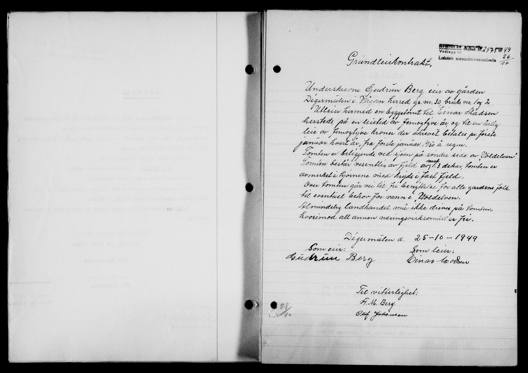 Lofoten sorenskriveri, SAT/A-0017/1/2/2C/L0022a: Mortgage book no. 22a, 1949-1950, Diary no: : 2575/1949