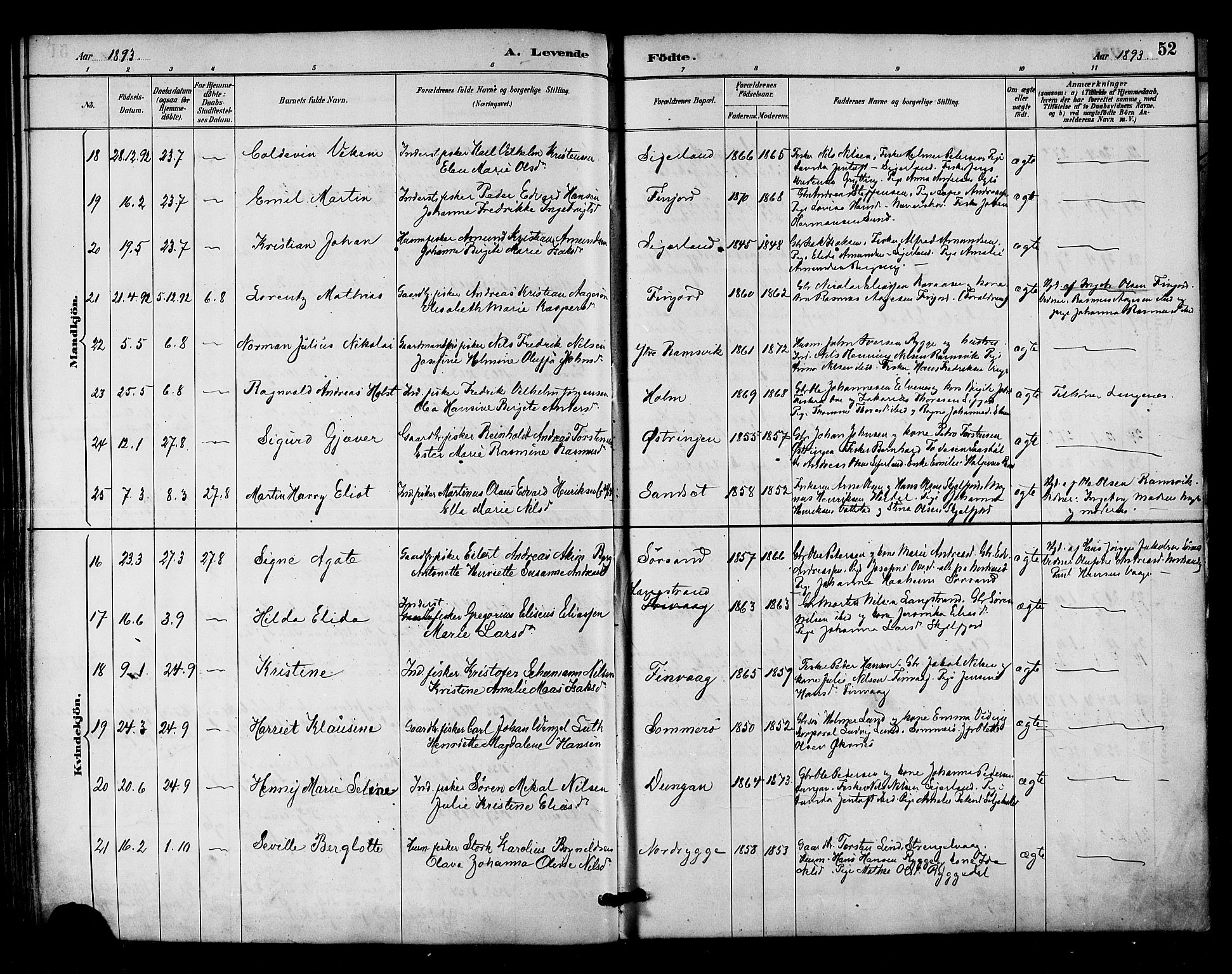 Ministerialprotokoller, klokkerbøker og fødselsregistre - Nordland, SAT/A-1459/893/L1337: Parish register (official) no. 893A09, 1885-1893, p. 52