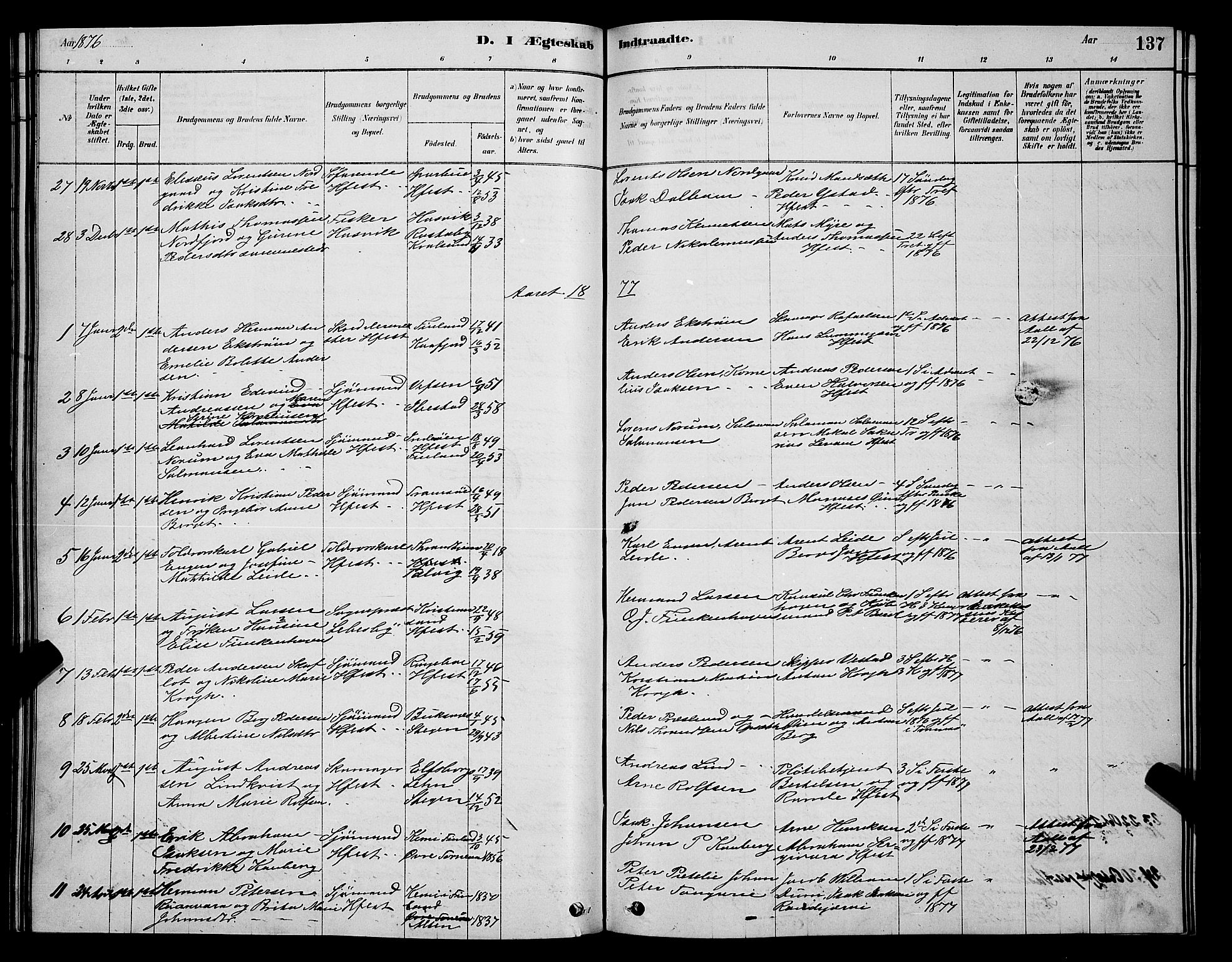 Hammerfest sokneprestkontor, AV/SATØ-S-1347/H/Hb/L0006.klokk: Parish register (copy) no. 6, 1876-1884, p. 137