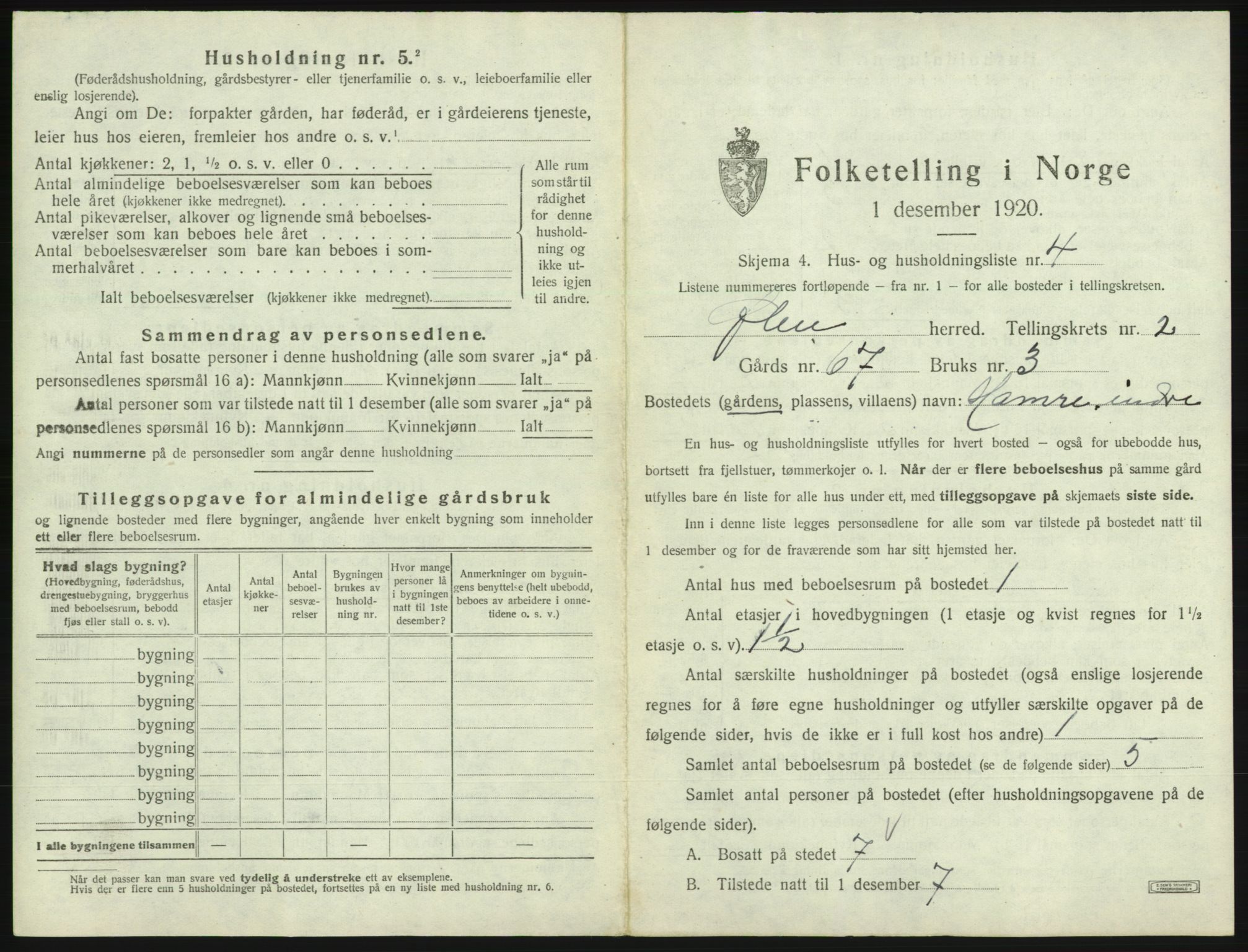 SAB, 1920 census for Ølen, 1920, p. 68