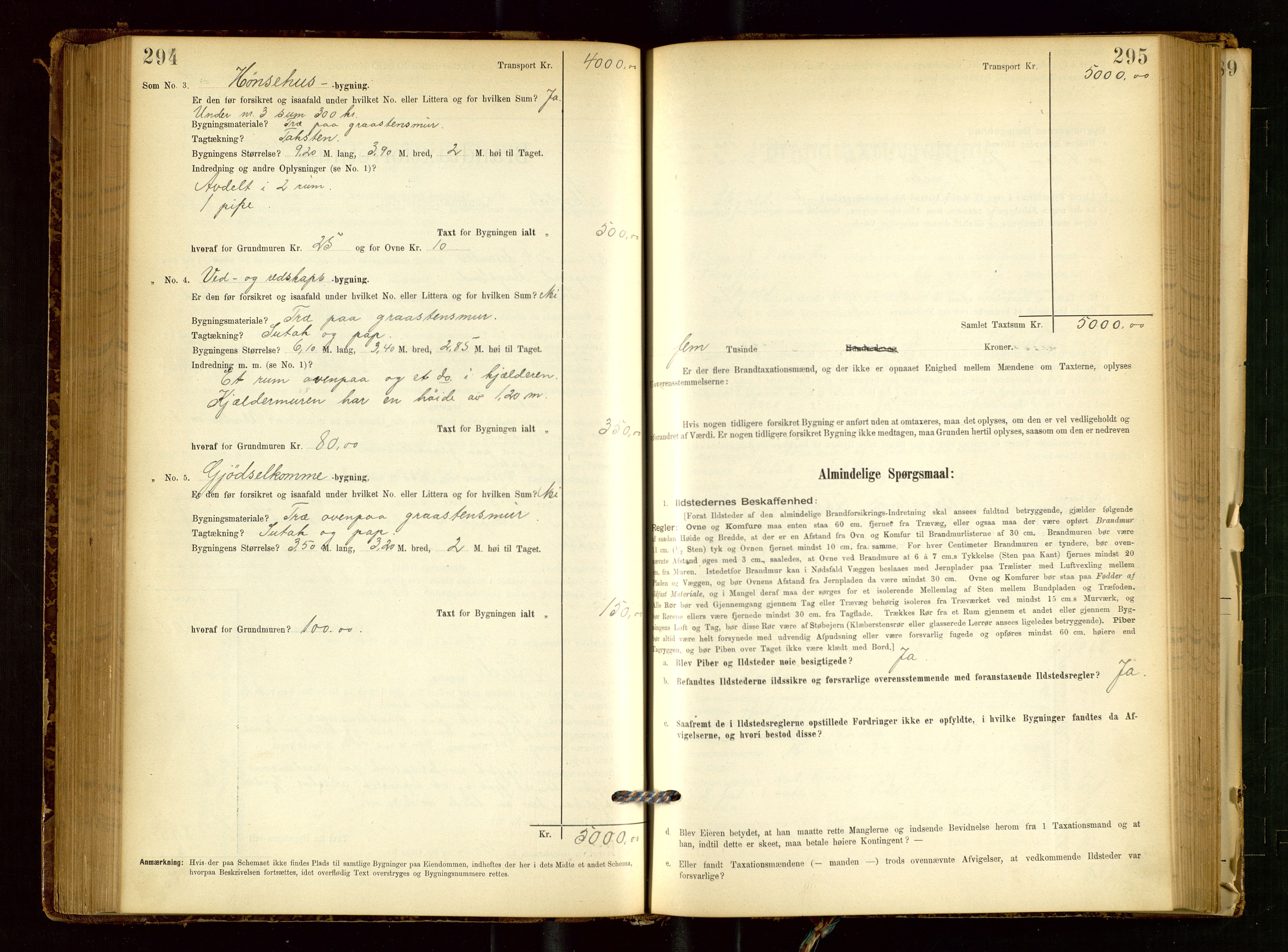 Skjold lensmannskontor, SAST/A-100182/Gob/L0001: "Brandtaxationsprotokol for Skjold Lensmandsdistrikt Ryfylke Fogderi", 1894-1939, p. 294-295