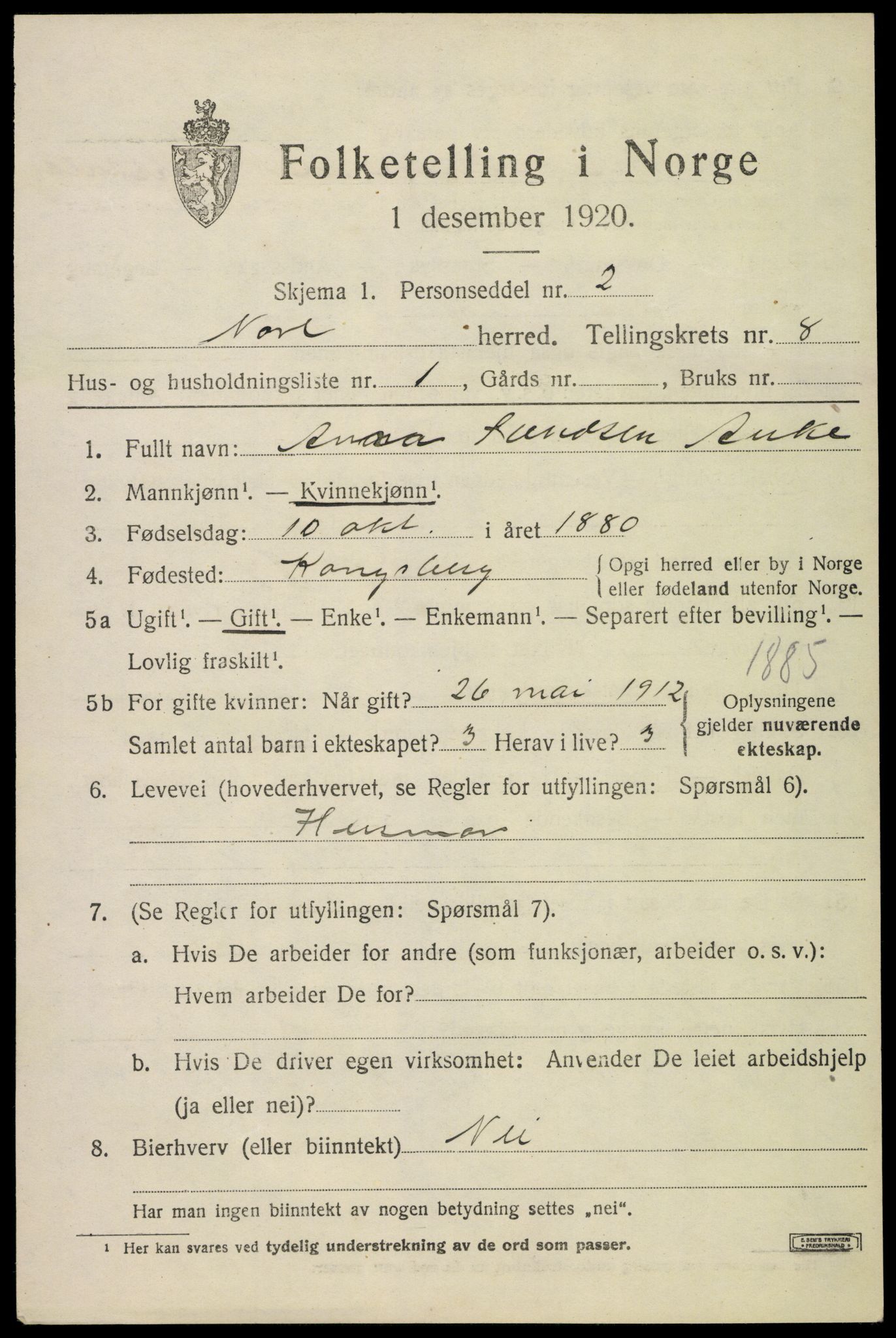 SAKO, 1920 census for Nore, 1920, p. 4000