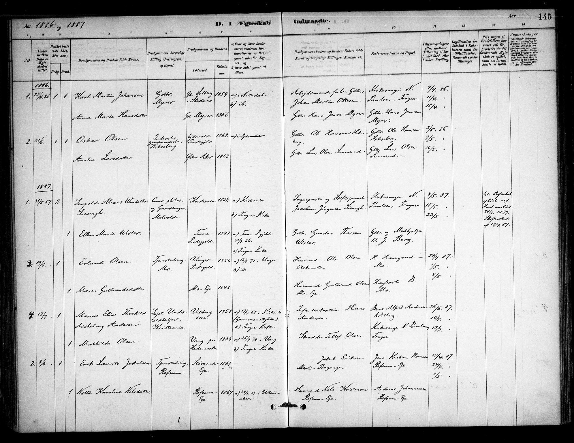 Sørum prestekontor Kirkebøker, SAO/A-10303/F/Fb/L0001: Parish register (official) no. II 1, 1878-1915, p. 145