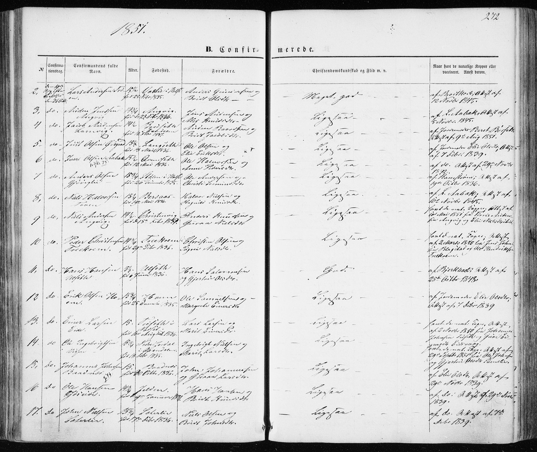 Ministerialprotokoller, klokkerbøker og fødselsregistre - Møre og Romsdal, AV/SAT-A-1454/586/L0984: Parish register (official) no. 586A10, 1844-1856, p. 272