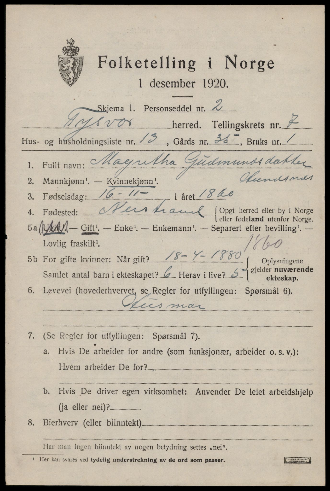 SAST, 1920 census for Tysvær, 1920, p. 2536