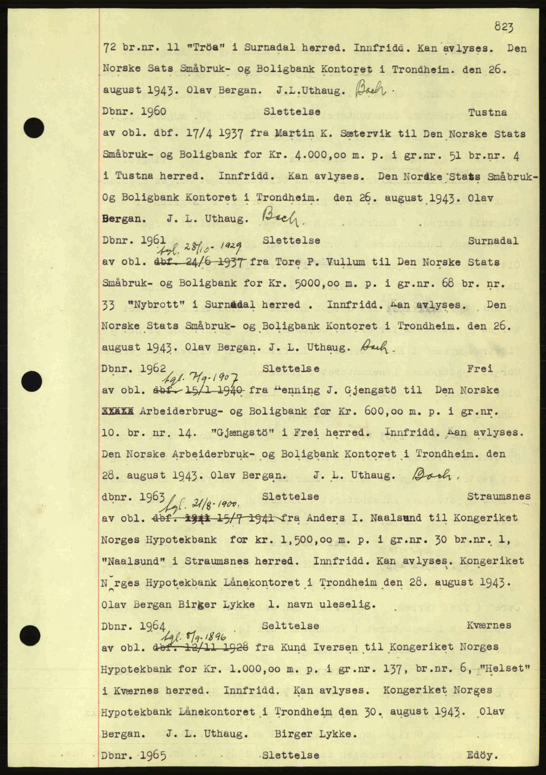 Nordmøre sorenskriveri, AV/SAT-A-4132/1/2/2Ca: Mortgage book no. C81, 1940-1945, Diary no: : 1960/1943