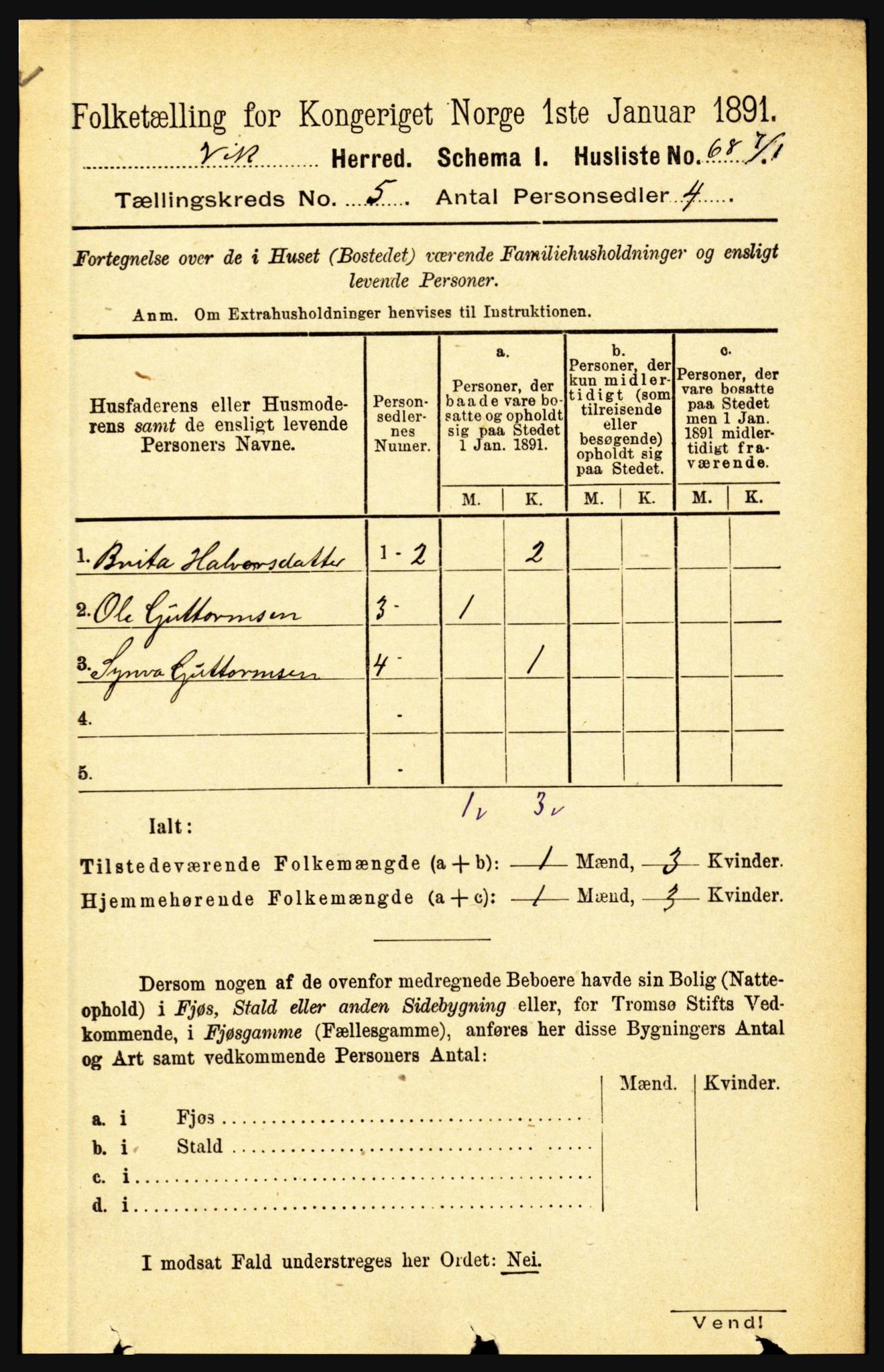 RA, 1891 census for 1417 Vik, 1891, p. 2352