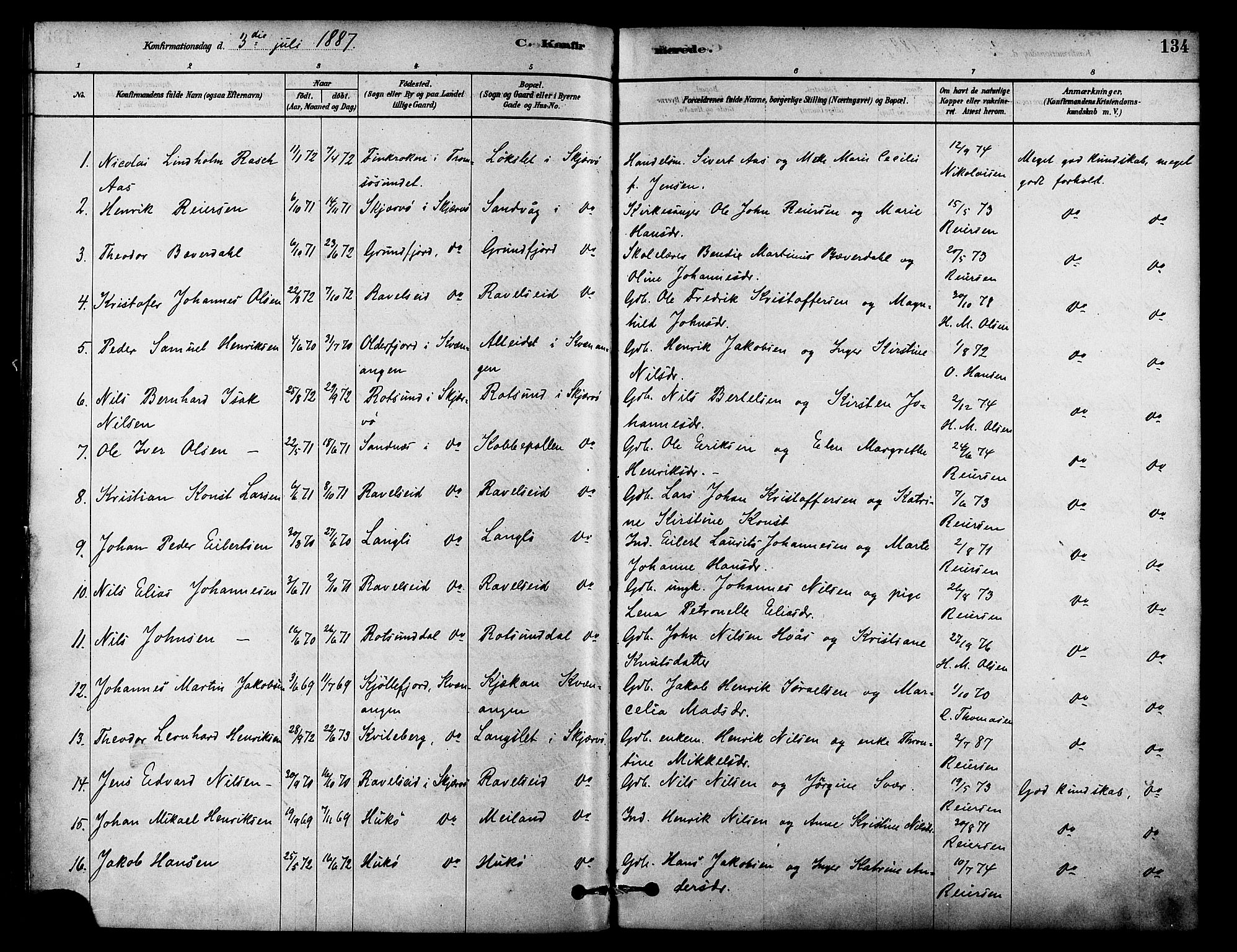 Skjervøy sokneprestkontor, SATØ/S-1300/H/Ha/Haa/L0009kirke: Parish register (official) no. 9, 1878-1887, p. 134