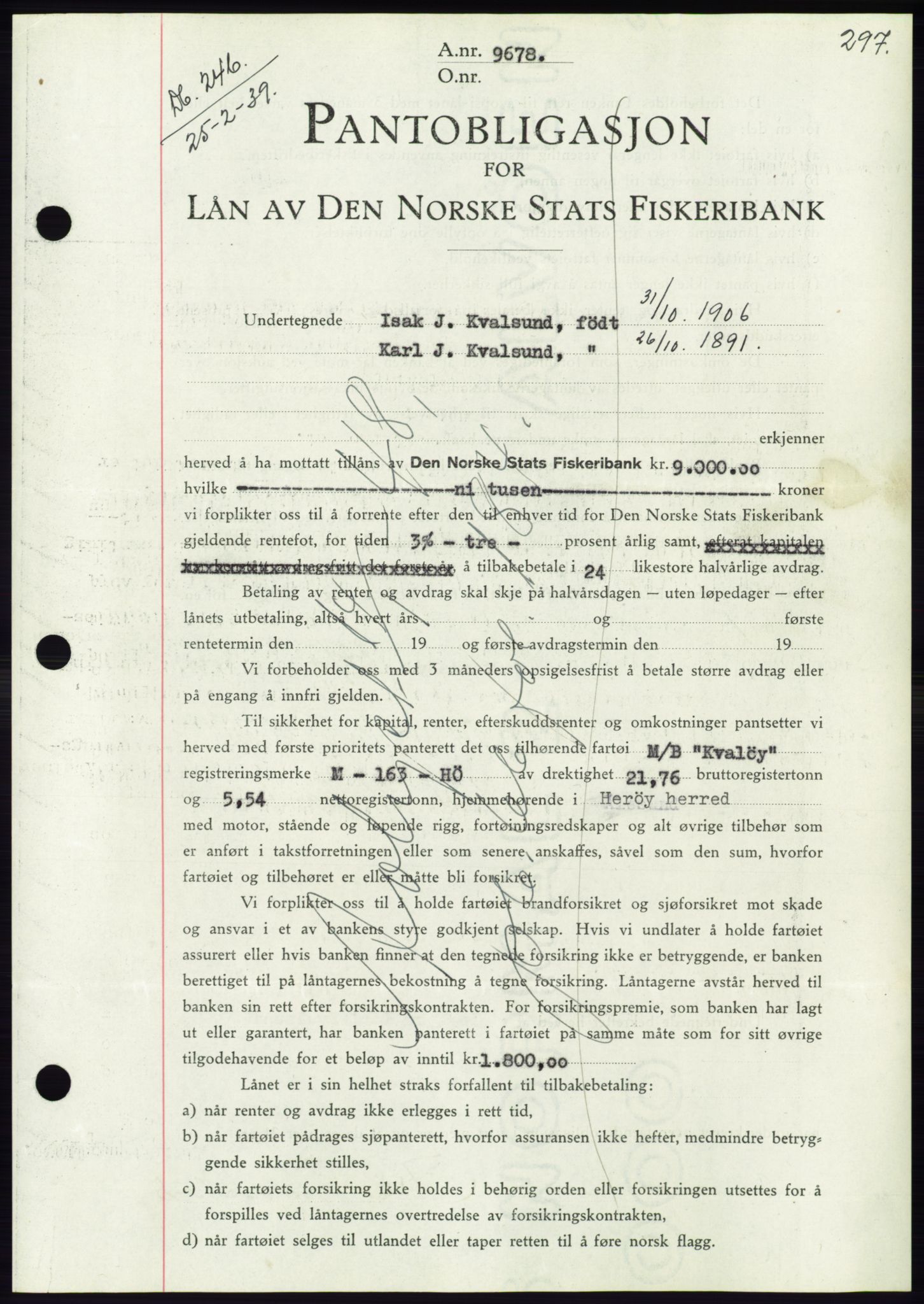 Søre Sunnmøre sorenskriveri, AV/SAT-A-4122/1/2/2C/L0067: Mortgage book no. 61, 1938-1939, Diary no: : 246/1939