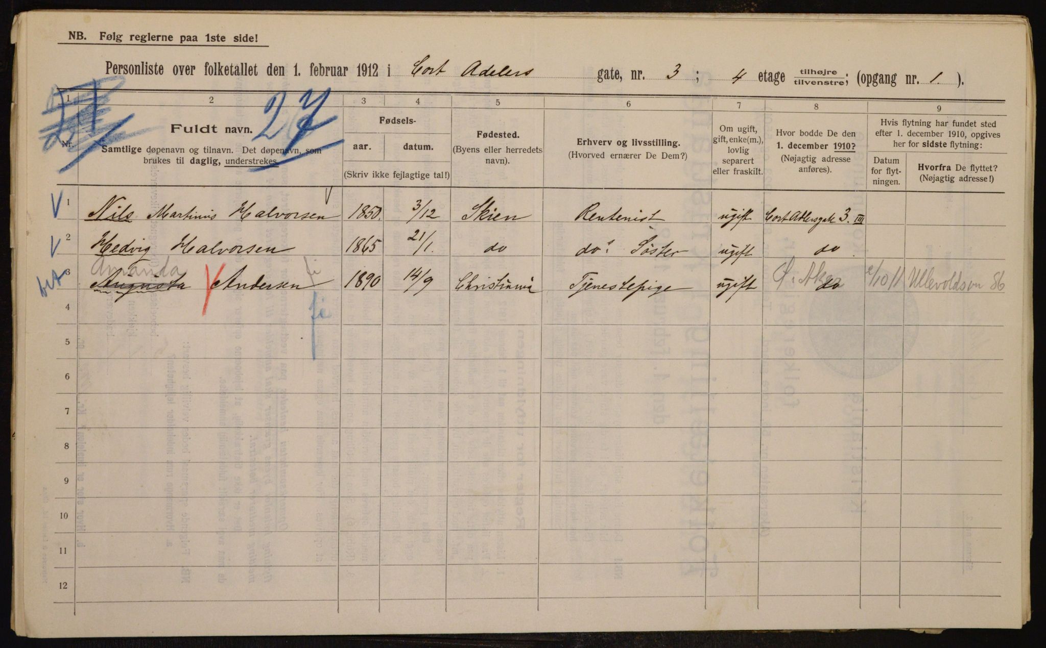 OBA, Municipal Census 1912 for Kristiania, 1912, p. 13525