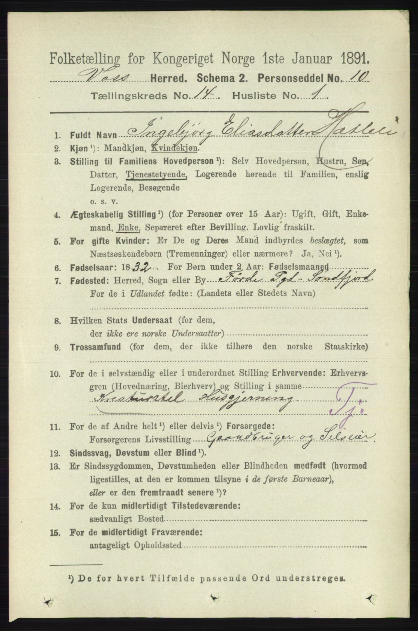 RA, 1891 census for 1235 Voss, 1891, p. 7266