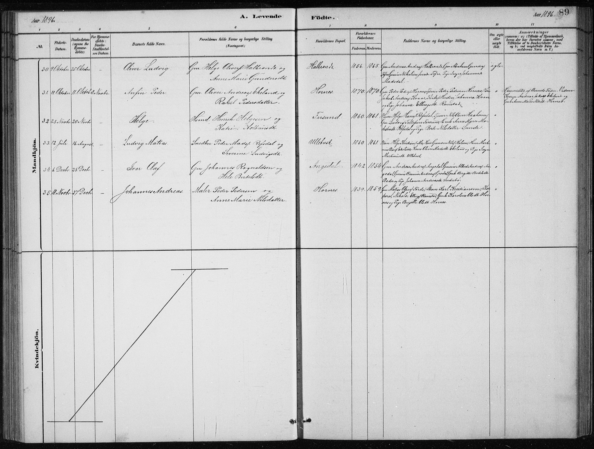 Førde sokneprestembete, SAB/A-79901/H/Hab/Haba/L0002: Parish register (copy) no. A 2, 1881-1898, p. 89
