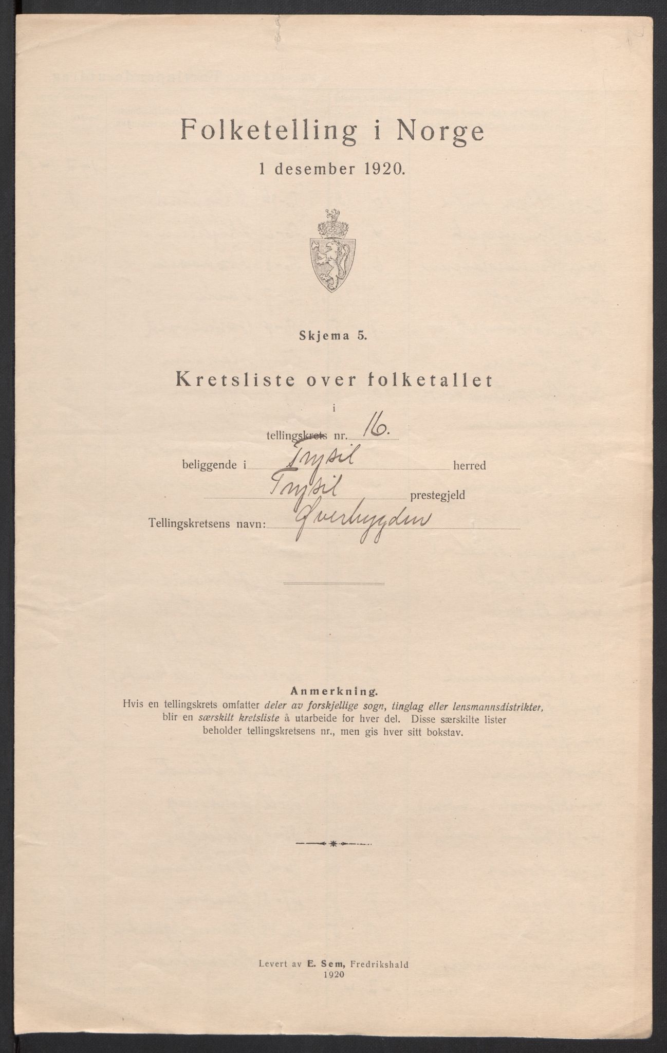 SAH, 1920 census for Trysil, 1920, p. 51