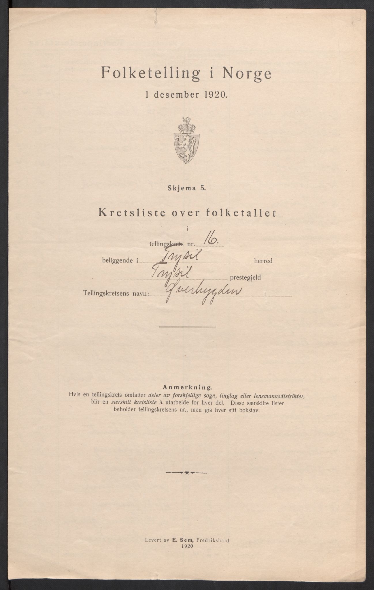 SAH, 1920 census for Trysil, 1920, p. 51