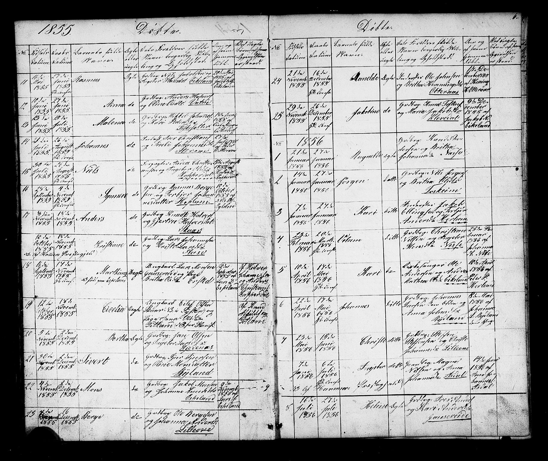 Alversund Sokneprestembete, SAB/A-73901/H/Ha/Hab: Parish register (copy) no. D 2, 1851-1889, p. 6