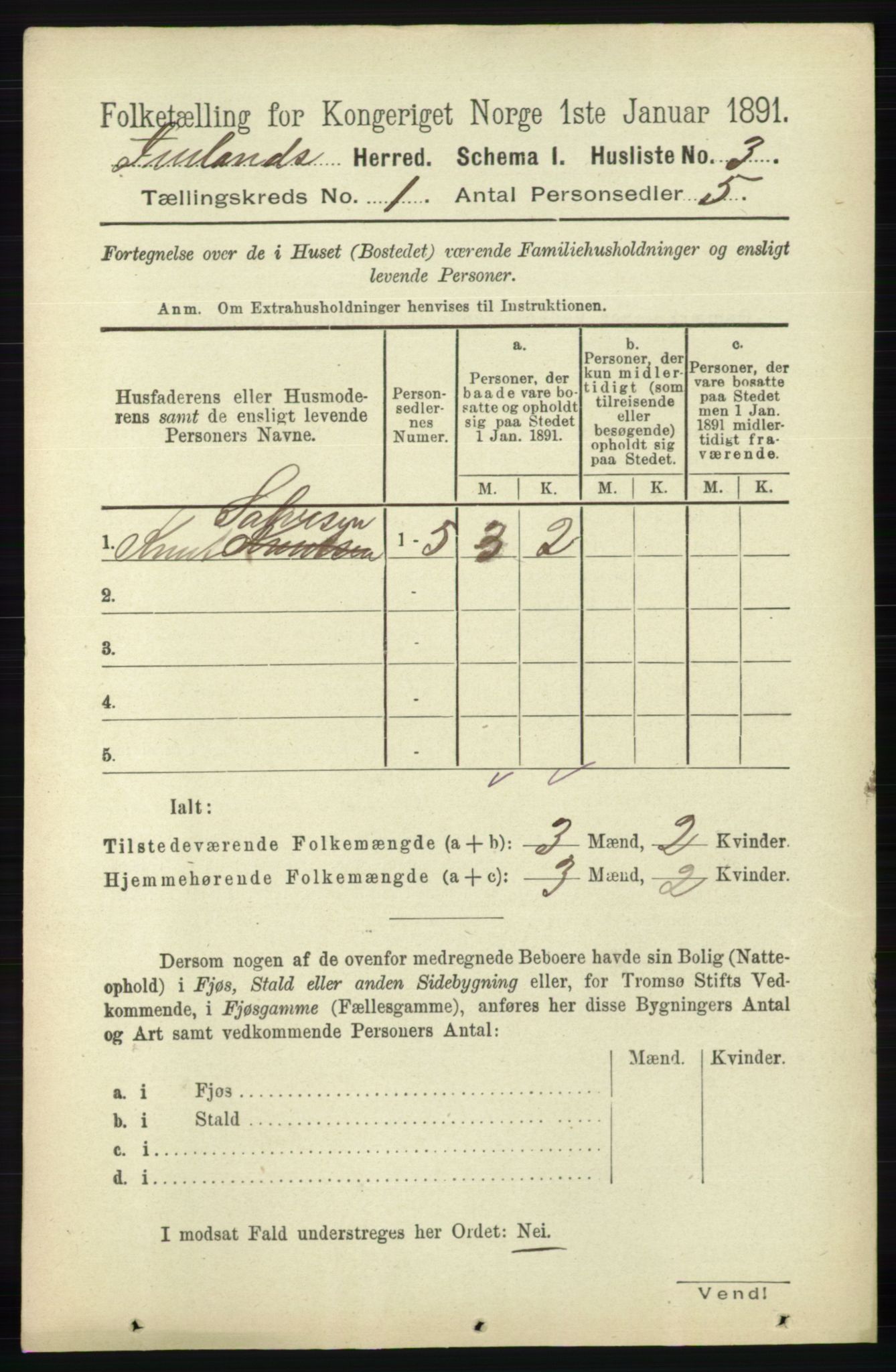 RA, 1891 census for 0935 Iveland, 1891, p. 17