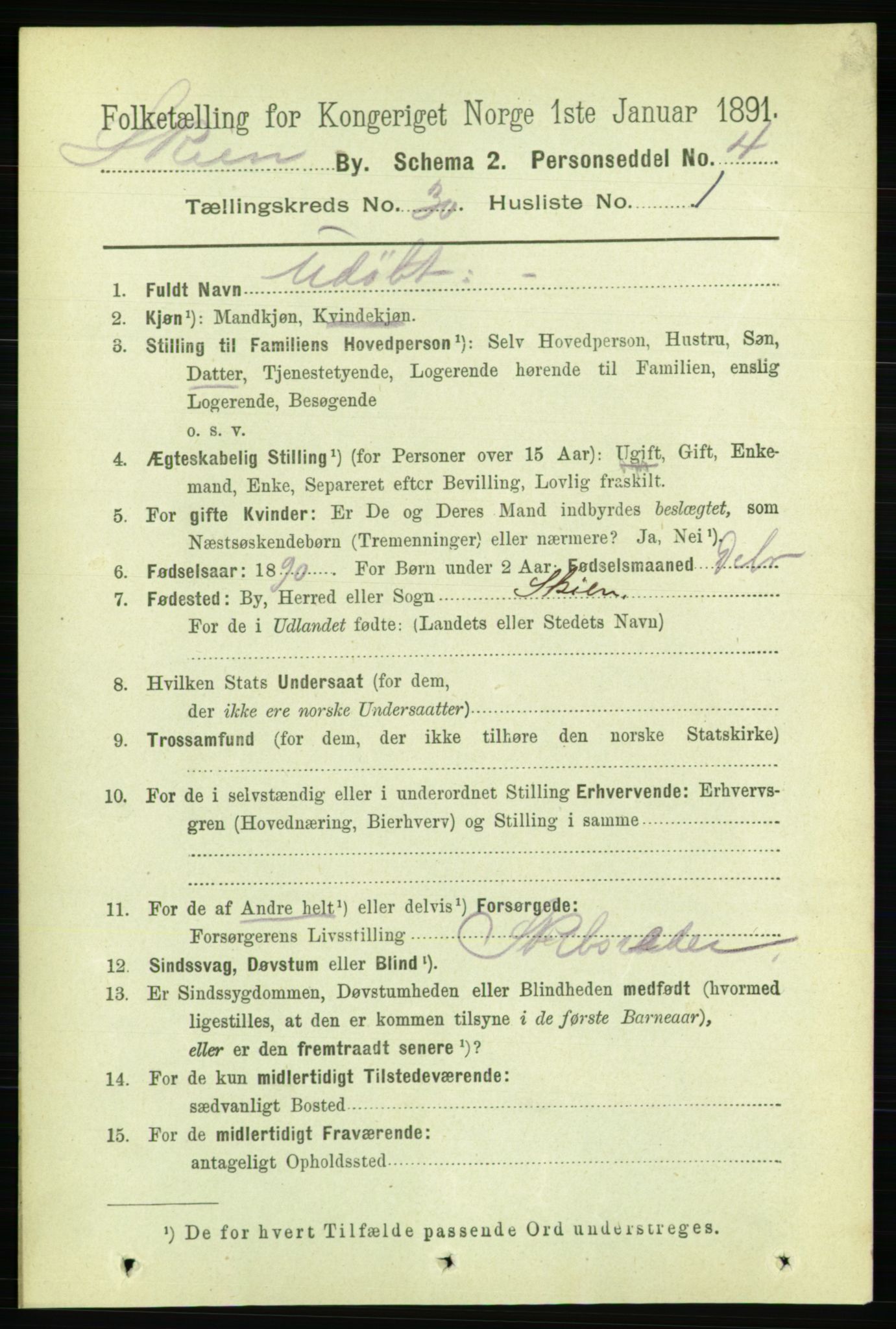 RA, 1891 census for 0806 Skien, 1891, p. 6856