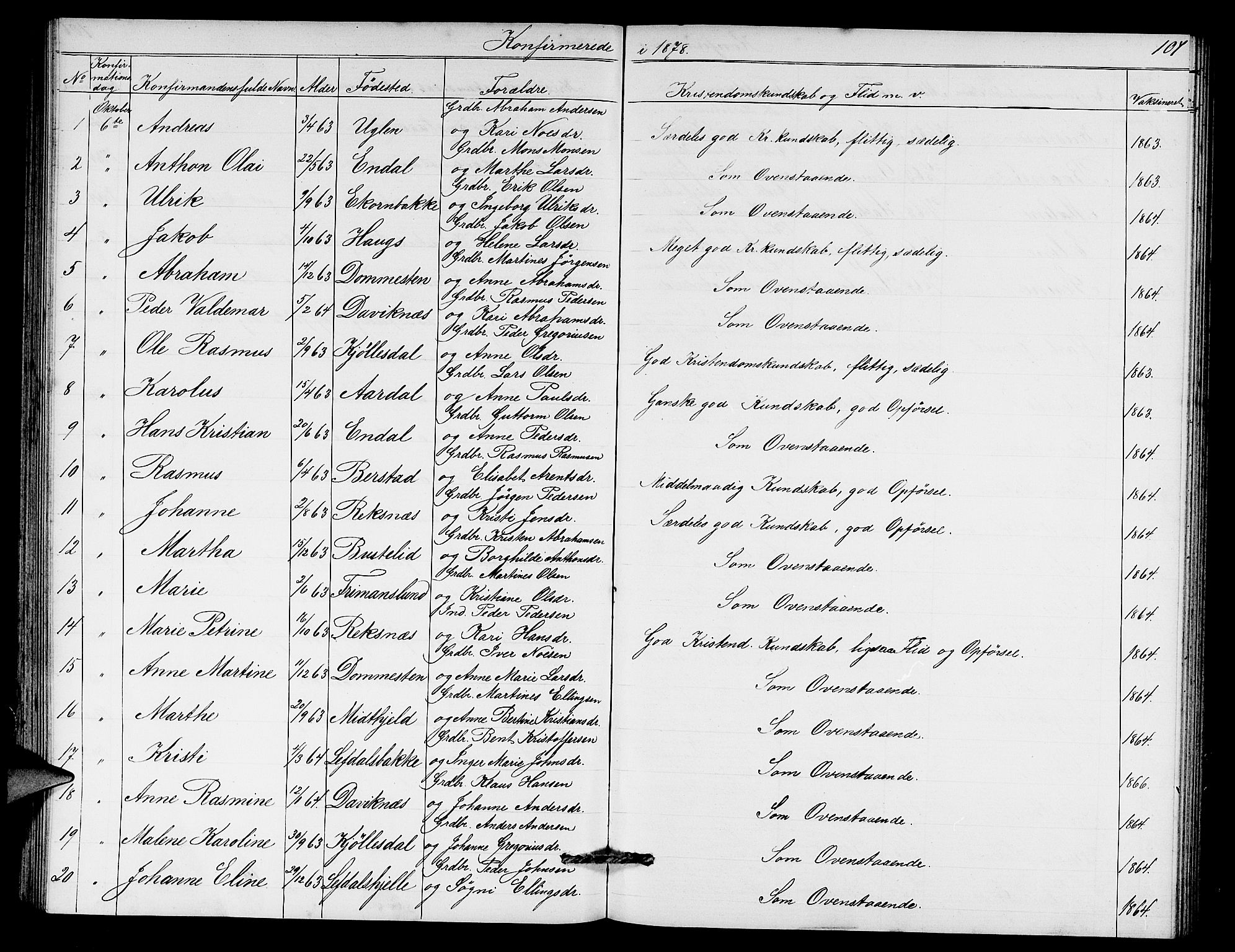 Davik sokneprestembete, AV/SAB-A-79701/H/Hab/Haba/L0001: Parish register (copy) no. A 1, 1866-1889, p. 107