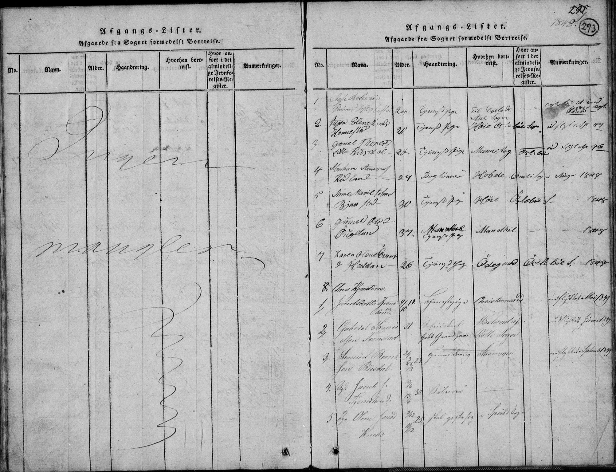 Nord-Audnedal sokneprestkontor, AV/SAK-1111-0032/F/Fb/Fbb/L0001: Parish register (copy) no. B 1, 1816-1858, p. 293