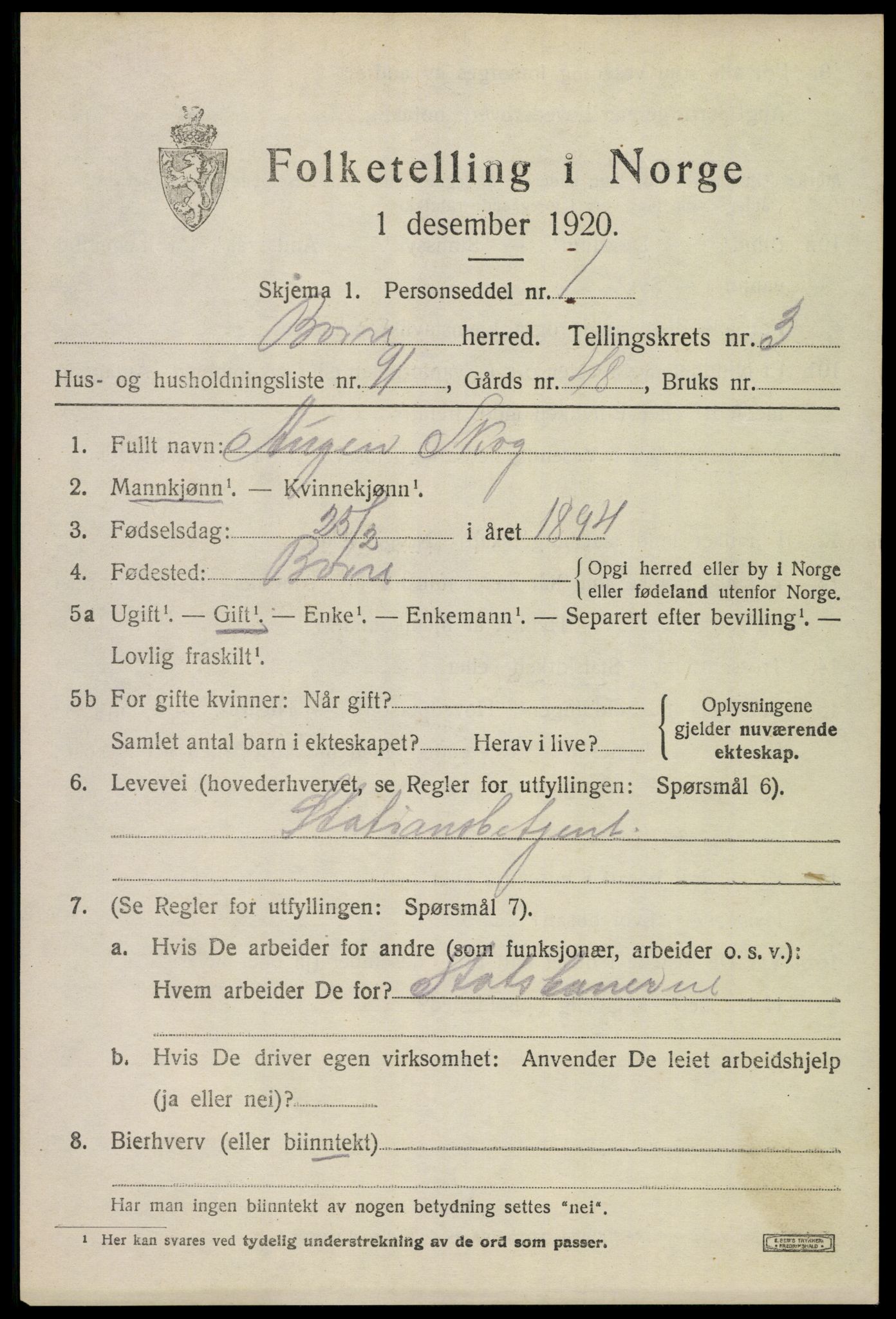 SAKO, 1920 census for Borre, 1920, p. 7106
