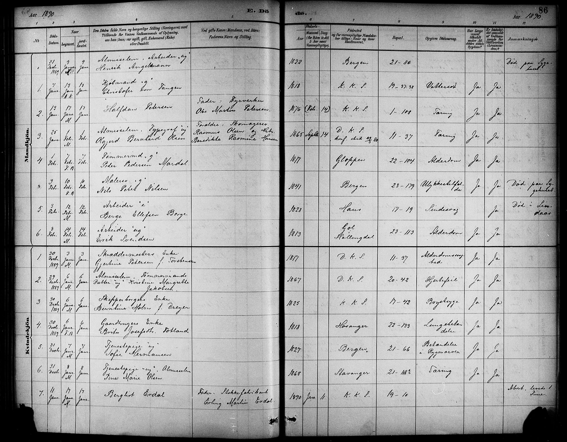Korskirken sokneprestembete, SAB/A-76101/H/Haa/L0047: Parish register (official) no. E 5, 1884-1910, p. 86