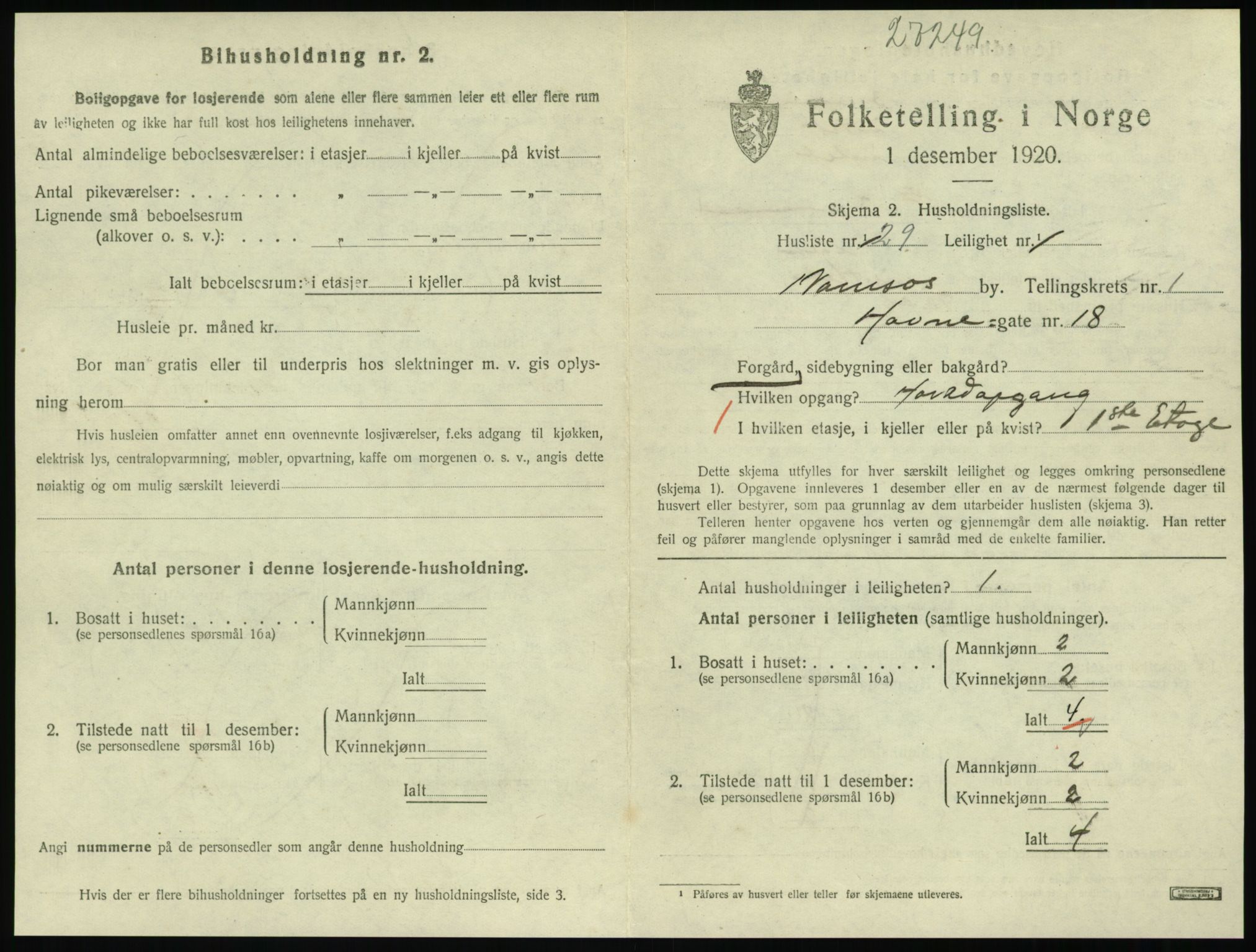 SAT, 1920 census for Namsos, 1920, p. 867