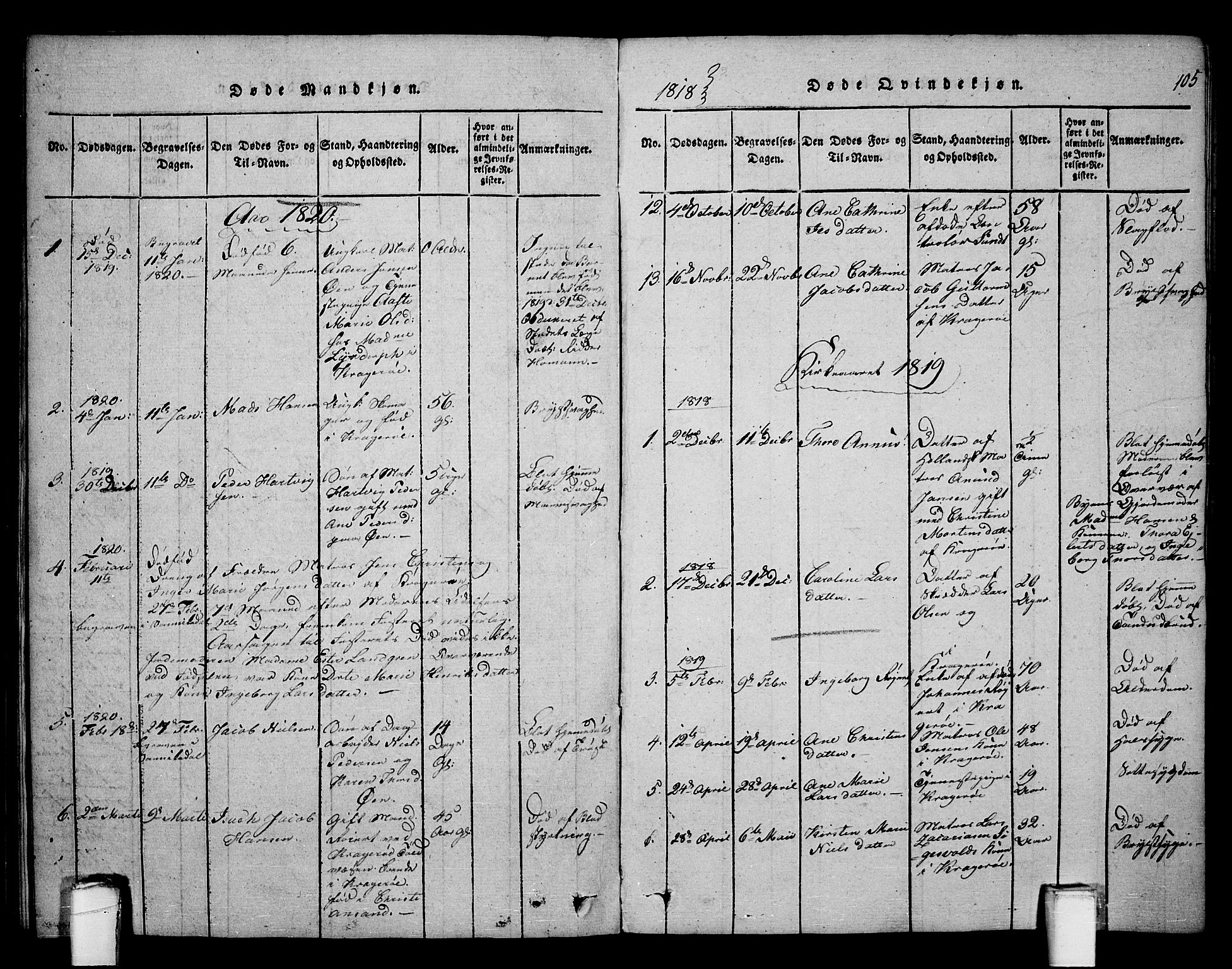 Kragerø kirkebøker, SAKO/A-278/F/Fa/L0004: Parish register (official) no. 4, 1814-1831, p. 105