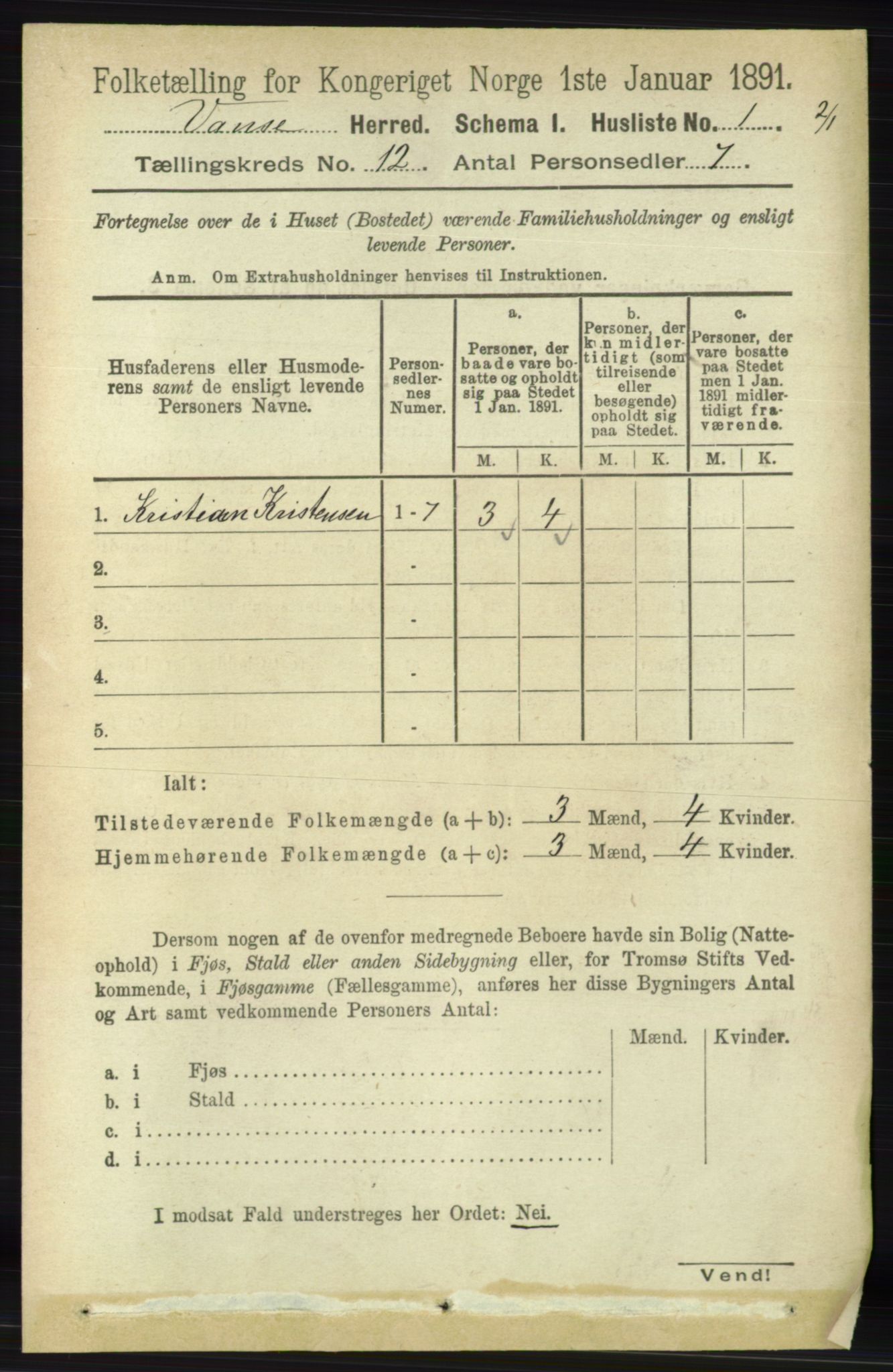 RA, 1891 census for 1041 Vanse, 1891, p. 6668