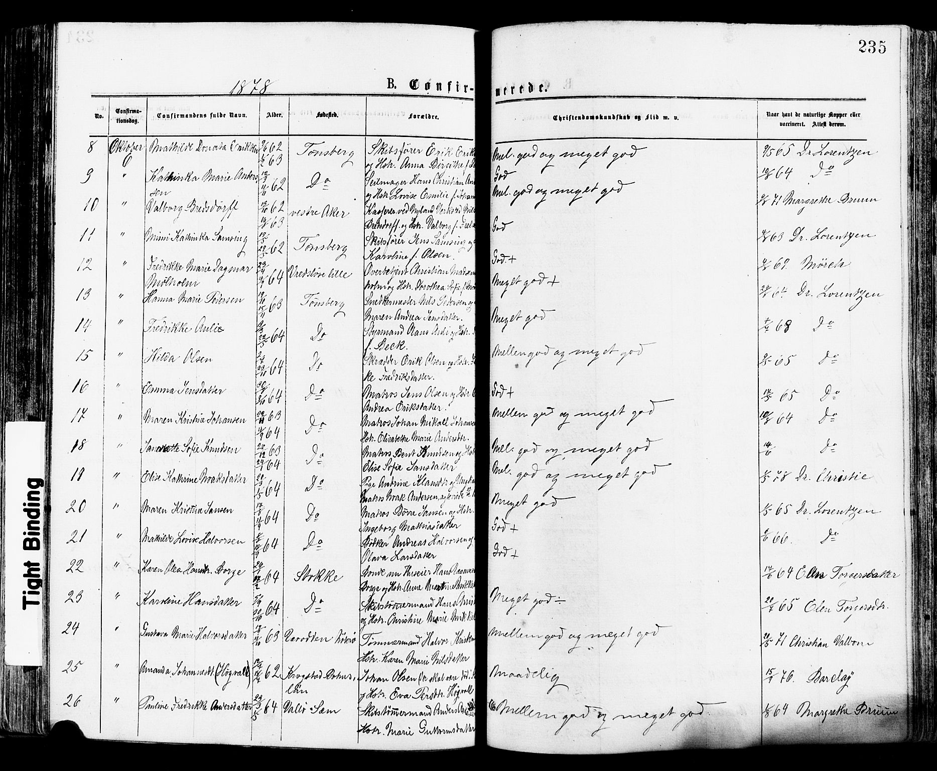 Tønsberg kirkebøker, AV/SAKO-A-330/F/Fa/L0010: Parish register (official) no. I 10, 1874-1880, p. 235