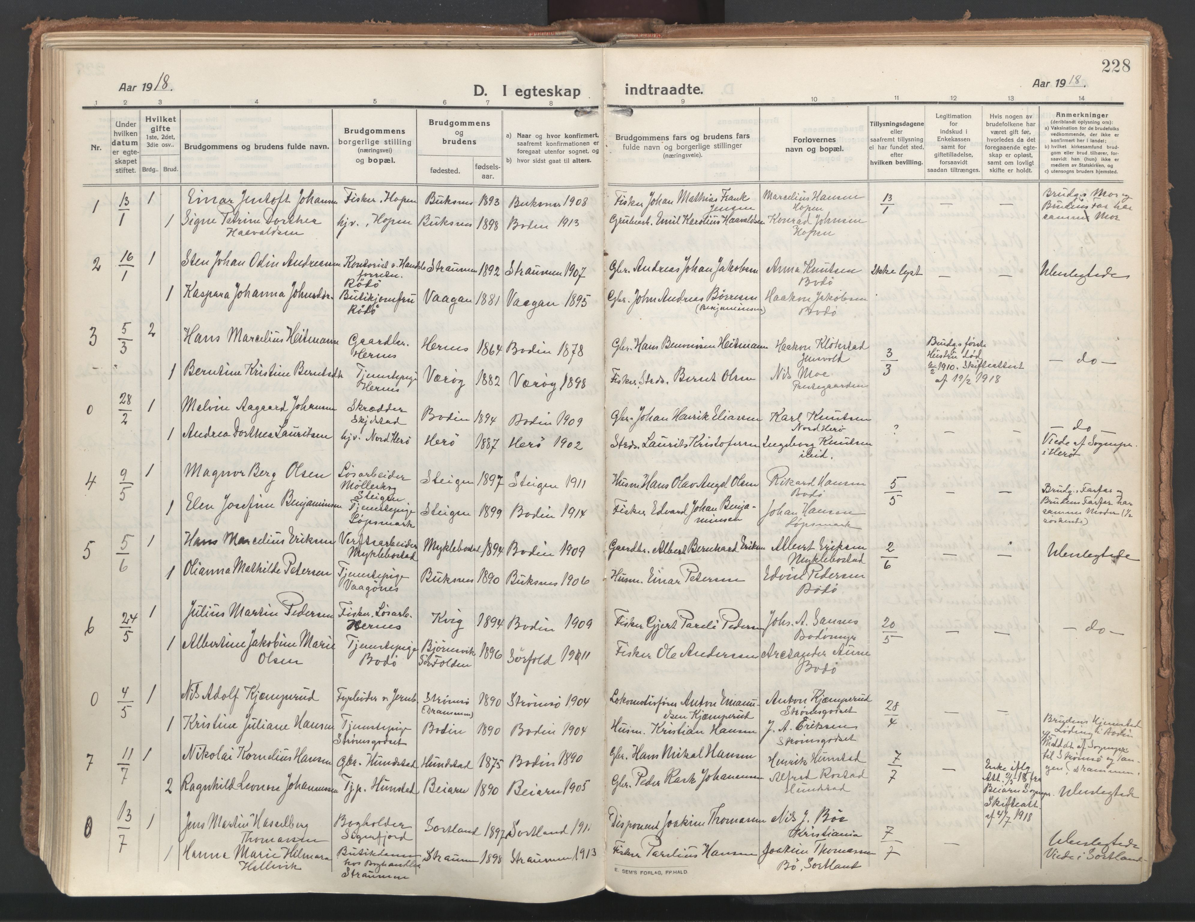 Ministerialprotokoller, klokkerbøker og fødselsregistre - Nordland, SAT/A-1459/802/L0060: Parish register (official) no. 802A07, 1916-1933, p. 228
