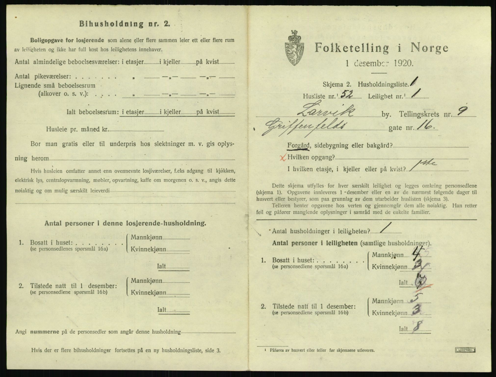 SAKO, 1920 census for Larvik, 1920, p. 7206