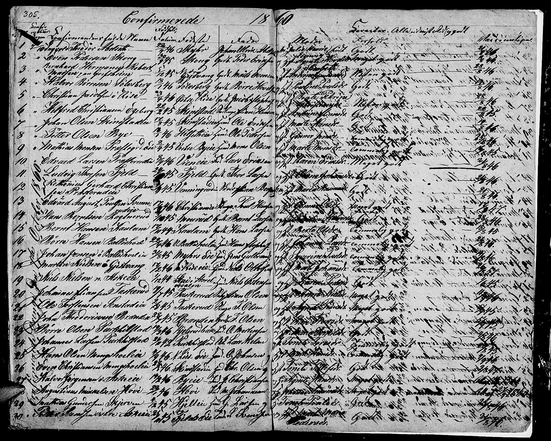 Nes prestekontor, Hedmark, SAH/PREST-020/L/La/L0004: Parish register (copy) no. 4, 1832-1861, p. 305