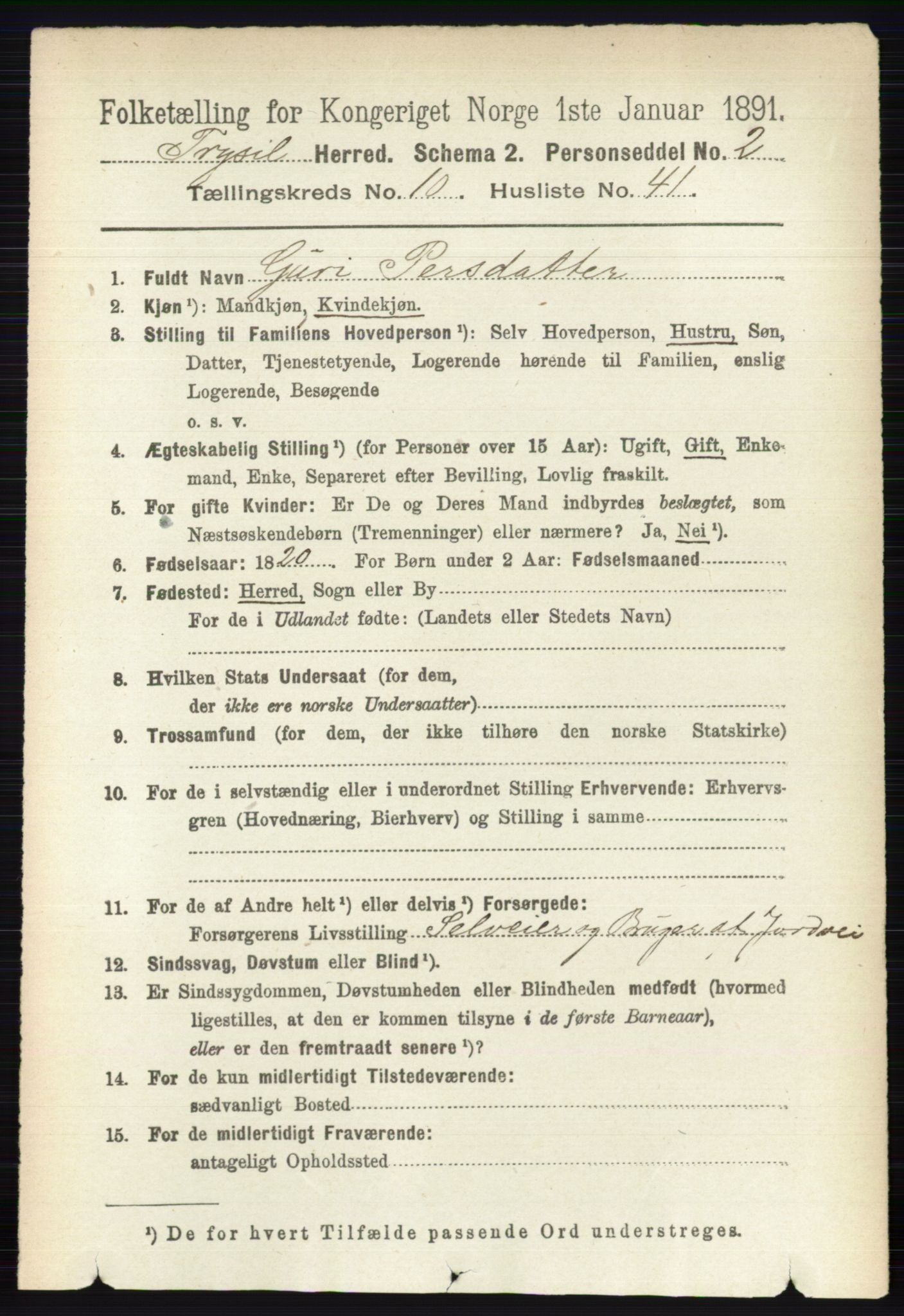 RA, 1891 census for 0428 Trysil, 1891, p. 5149