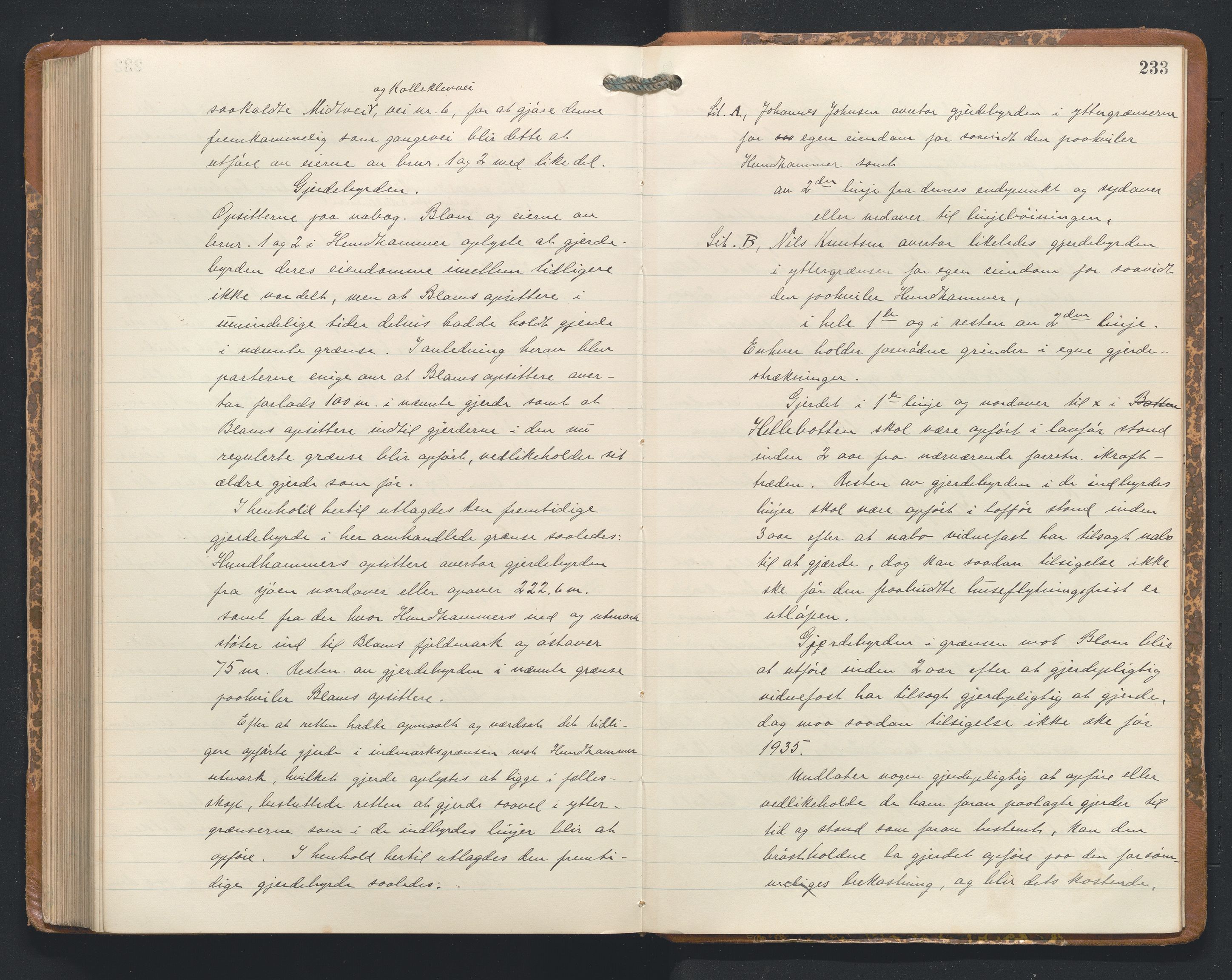 Hordaland jordskiftedøme - I Nordhordland jordskiftedistrikt, AV/SAB-A-6801/A/Aa/L0023: Forhandlingsprotokoll, 1922-1925, p. 232b-233a