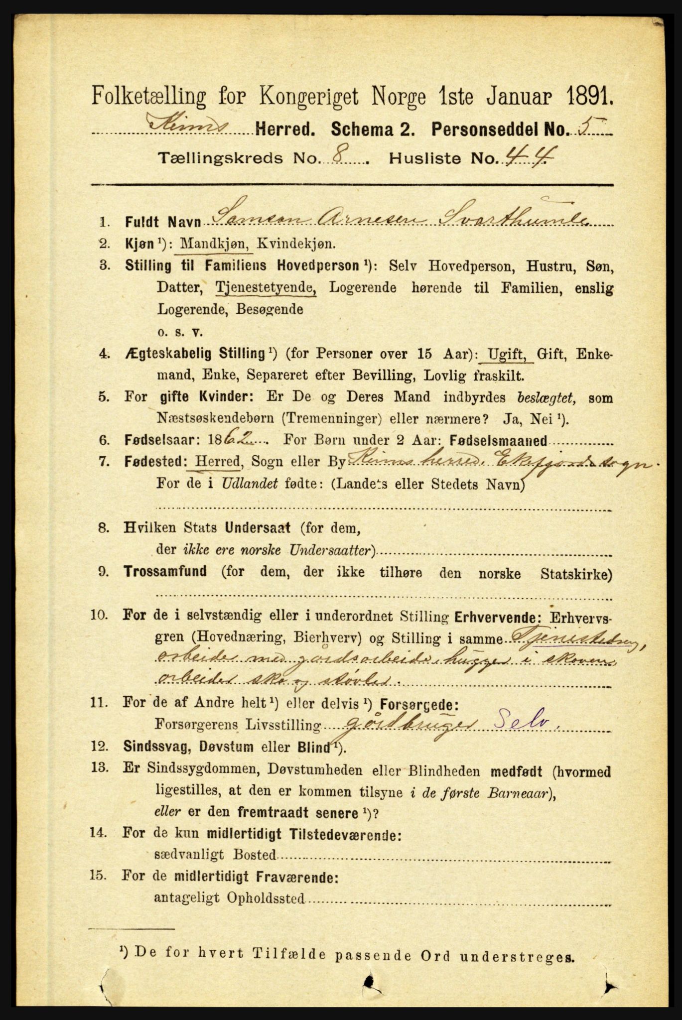RA, 1891 census for 1437 Kinn, 1891, p. 3383