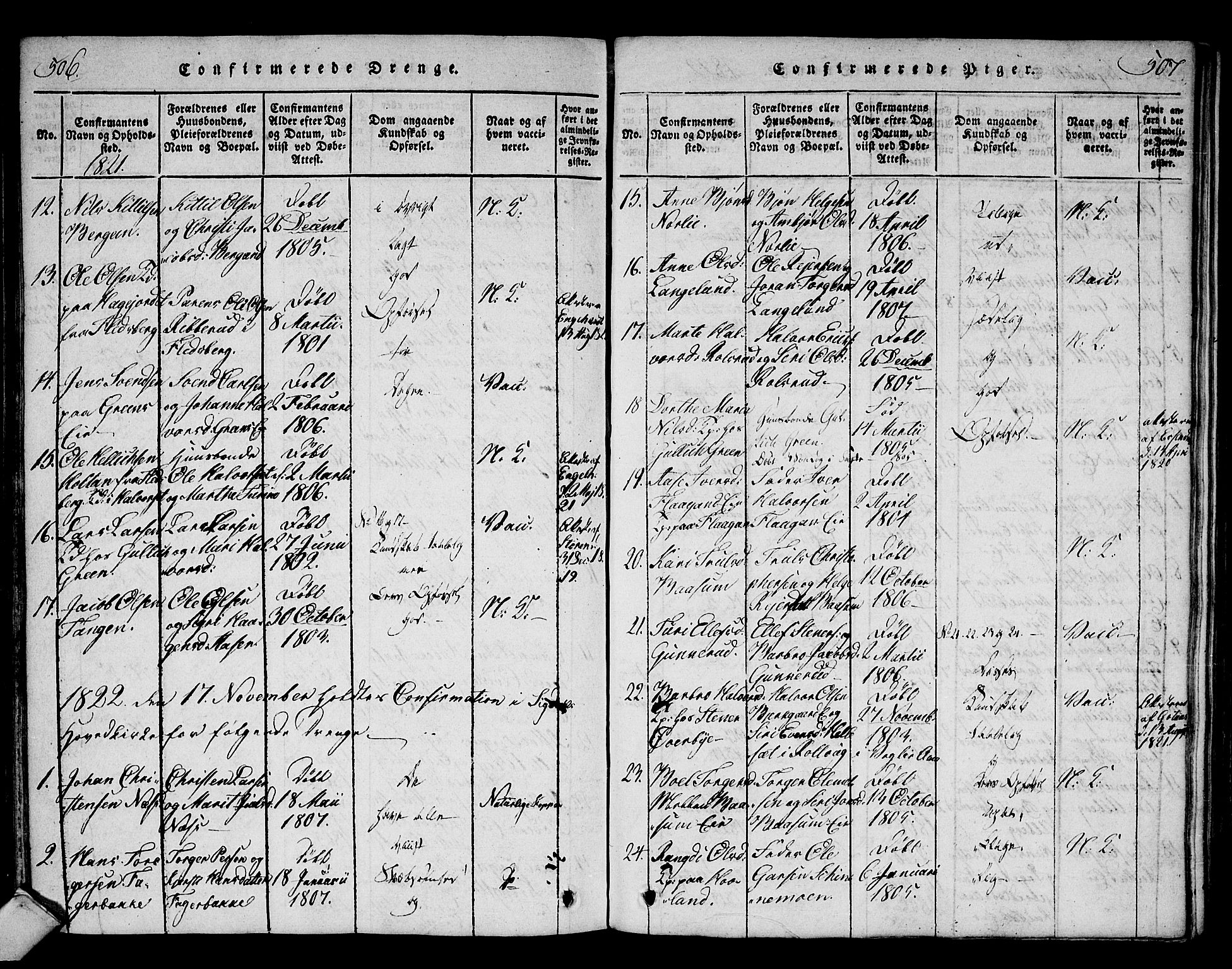 Sigdal kirkebøker, AV/SAKO-A-245/F/Fa/L0005: Parish register (official) no. I 5 /1, 1815-1829, p. 506-507