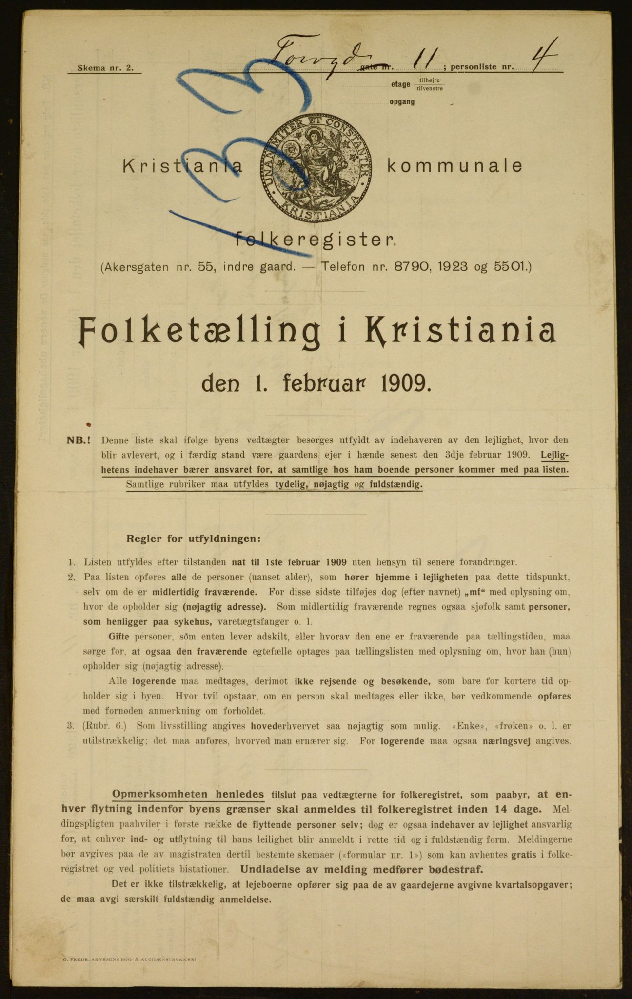 OBA, Municipal Census 1909 for Kristiania, 1909, p. 103381