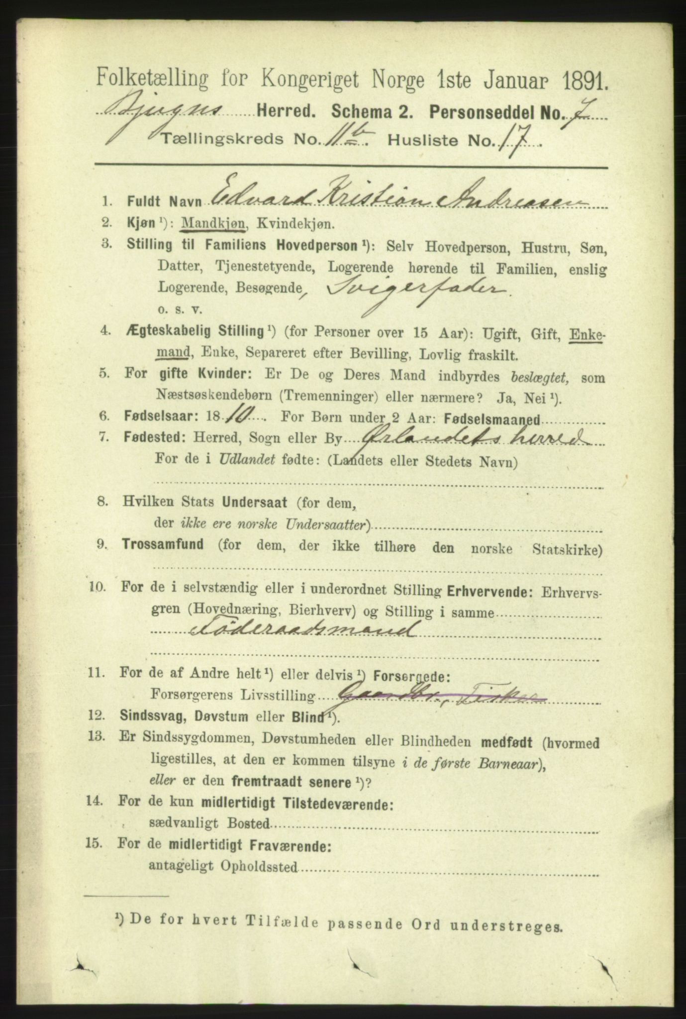 RA, 1891 census for 1627 Bjugn, 1891, p. 3276